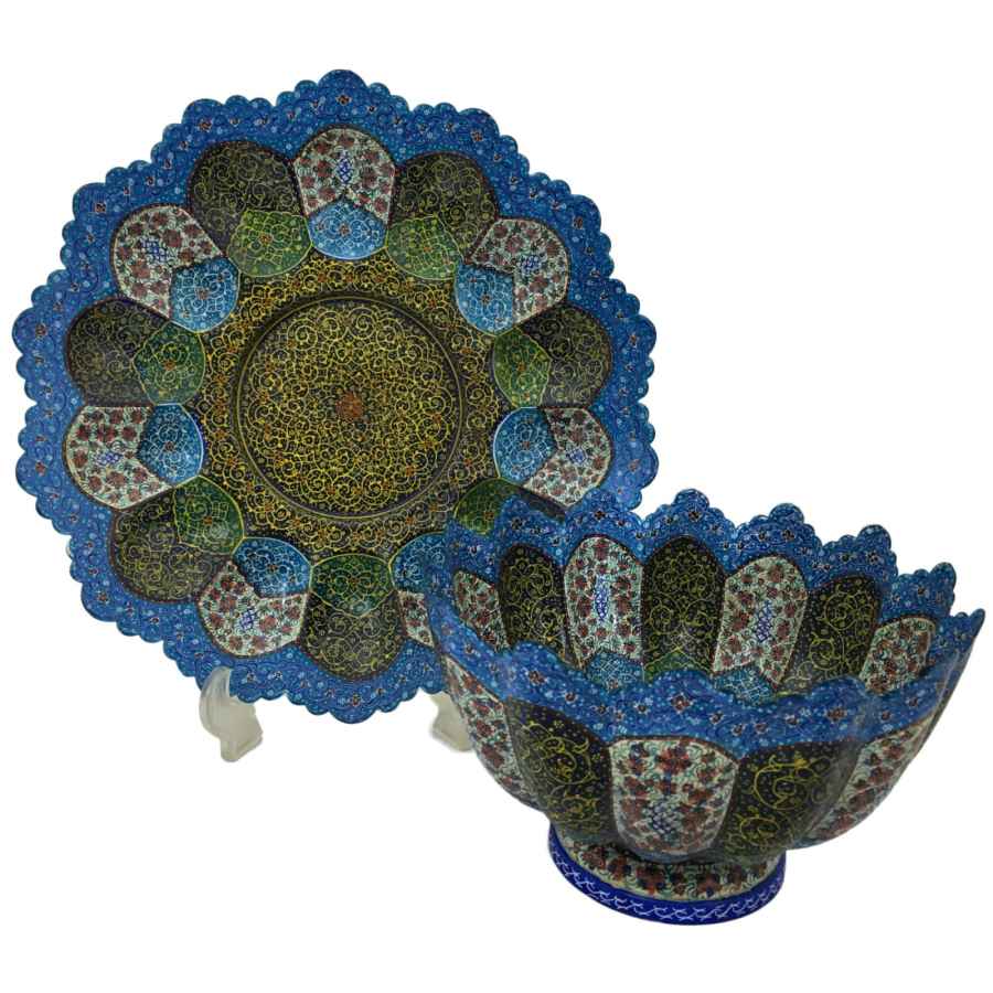 Price and Buy Decorative Copper Bowl & Plate Hand-Painted With Persian Minakari Enamel Sun - Image 3