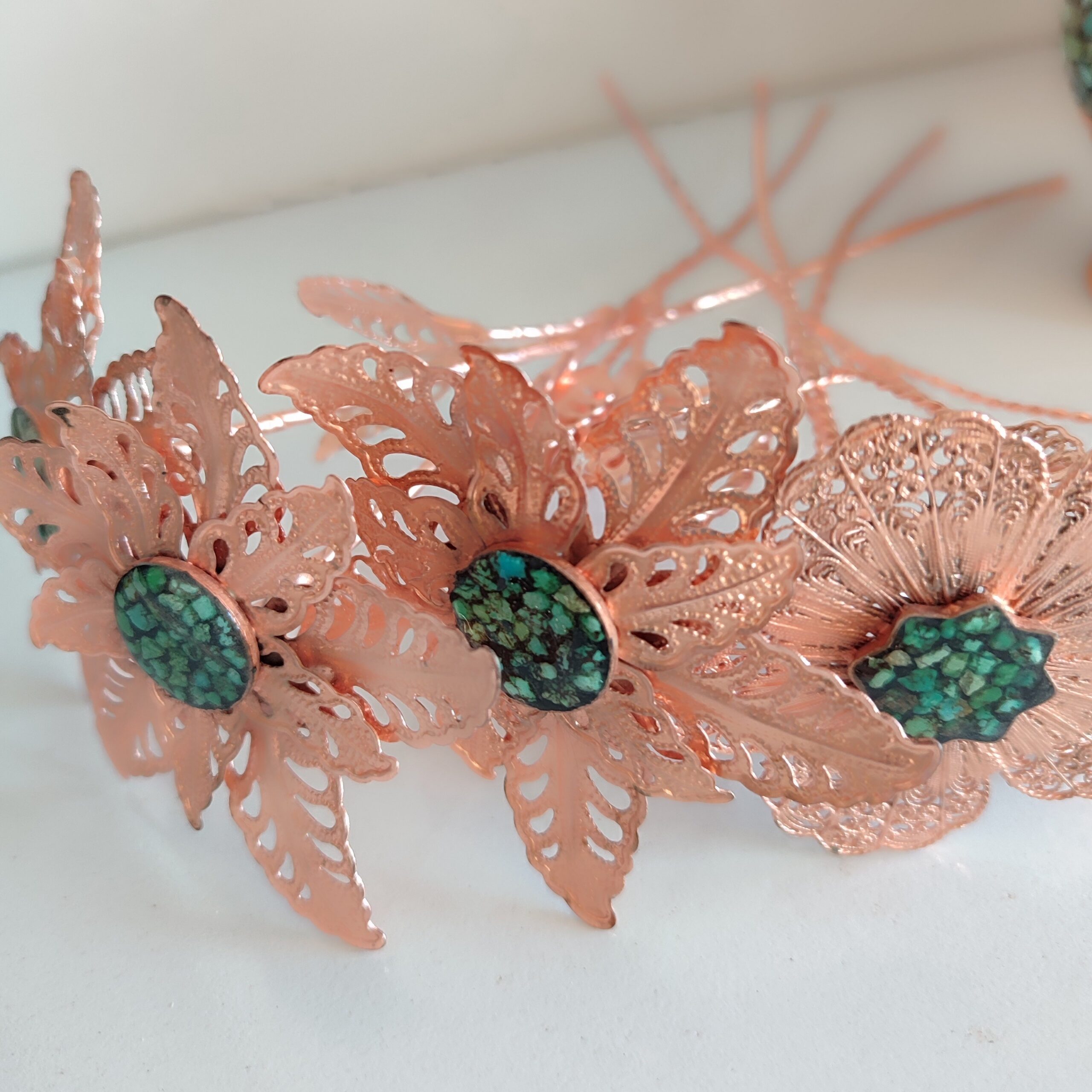 Price and Buy Decorative Copper Flower with Turquoise Detailing – Artistic Floral Art for Home Decor (x10)_6901680a1f2dc.jpeg Price and Buy Decorative Copper Flower with Turquoise Detailing – Artistic Floral Art for Home Decor (x10) - Image 1