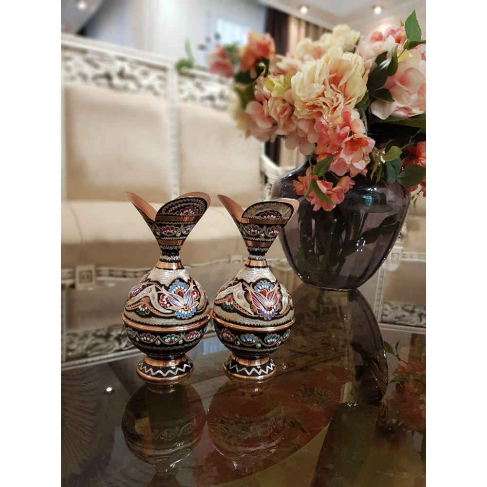 Price and Buy Decorative Copper Vase Hand-Painted with Persian Minakari Enamel Noghli - Image 3
