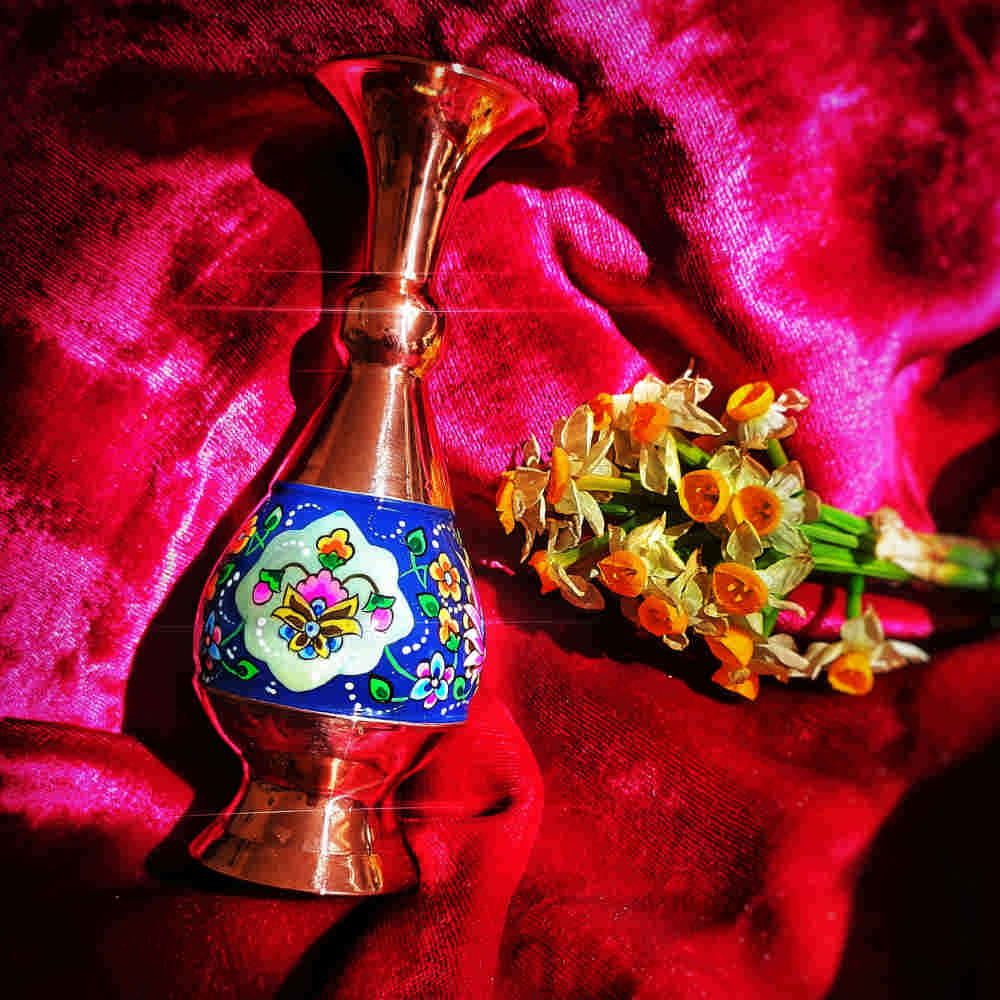 Price and Buy Decorative Copper Vase Hand-Painted with Persian Minakari Enamel Parvaz - Image 4