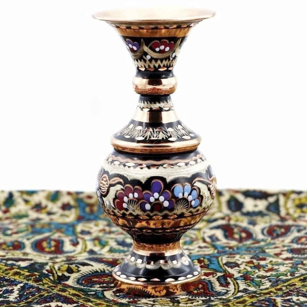 Price and Buy Decorative Copper Vase Hand-Painted with Persian Minakari Enamel Yavar - Image 3