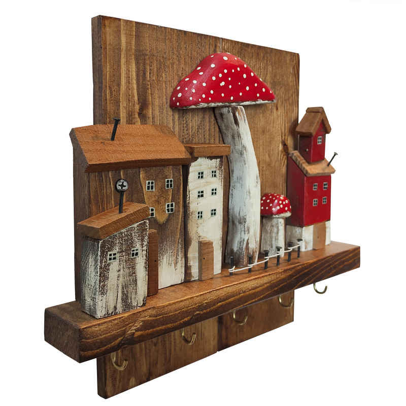 Price and Buy Decorative & Handcrafted Wall Key Holder with Cottage & Mushroom Design - Image 3