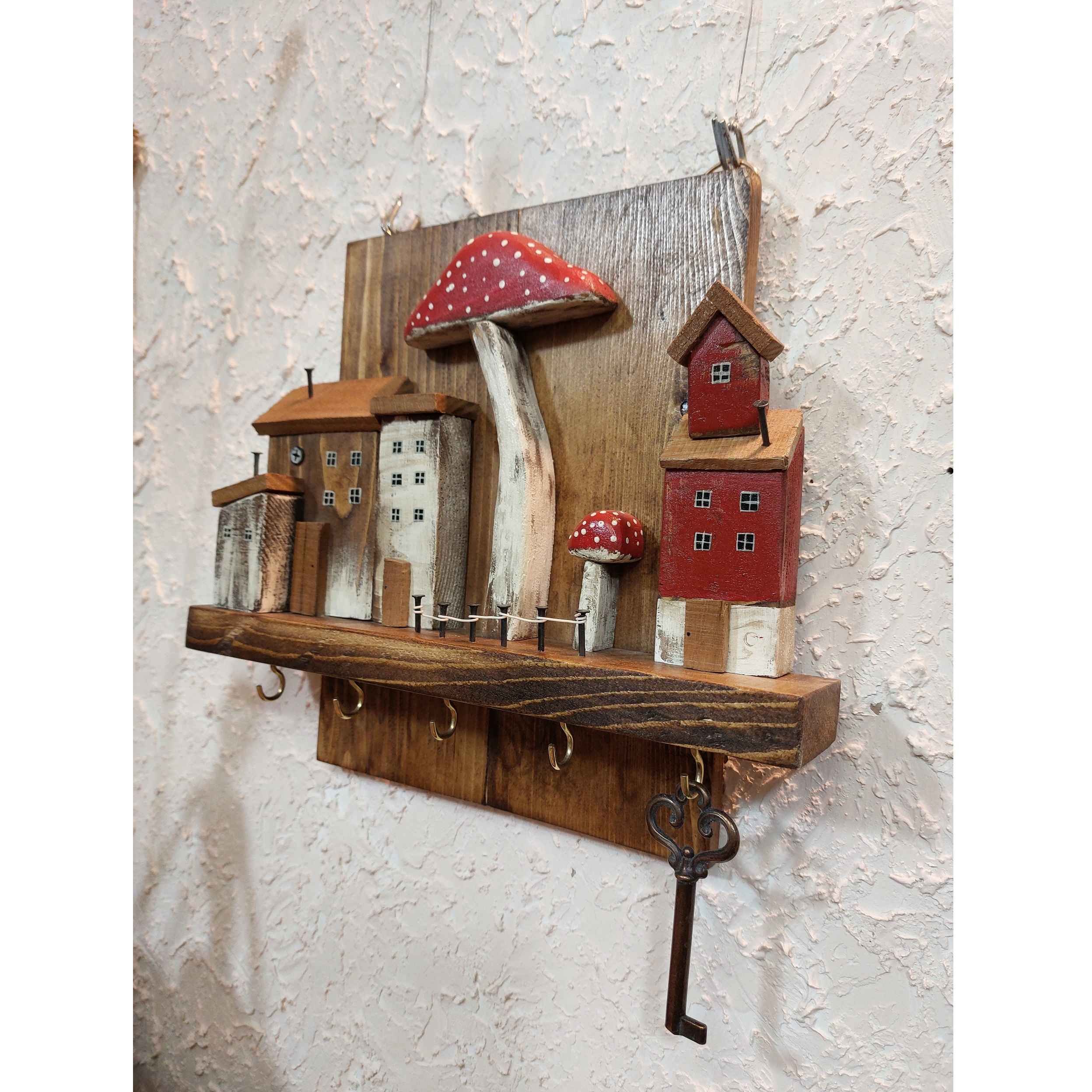 Price and Buy Decorative & Handcrafted Wall Key Holder with Cottage & Mushroom Design - Image 8