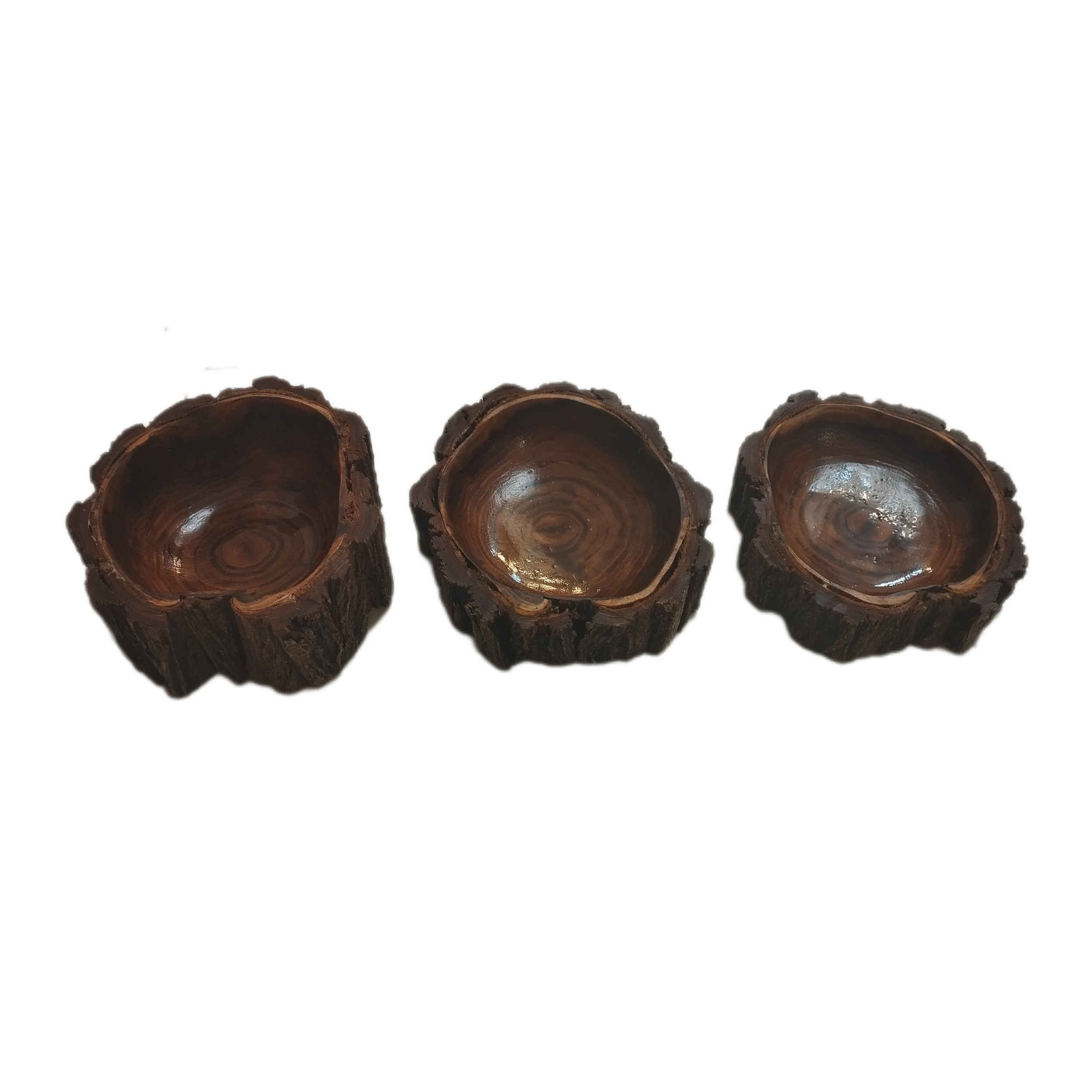 Price and Buy Decorative Log Wooden Bowls Handcrafted from Acacia Wood set of 3