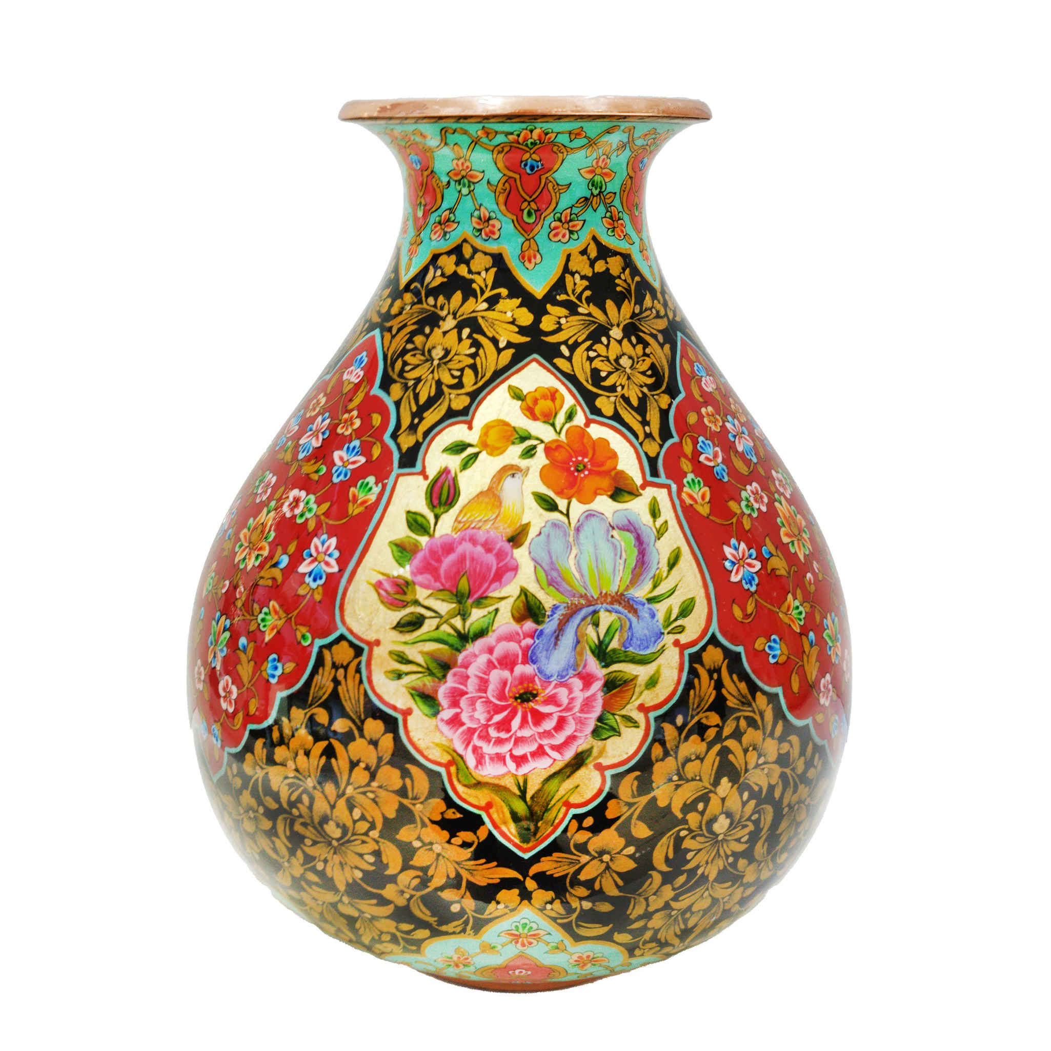 Price and Buy Decorative Persian Copper Vase Artistic Handcrafted Gol o Morgh Design