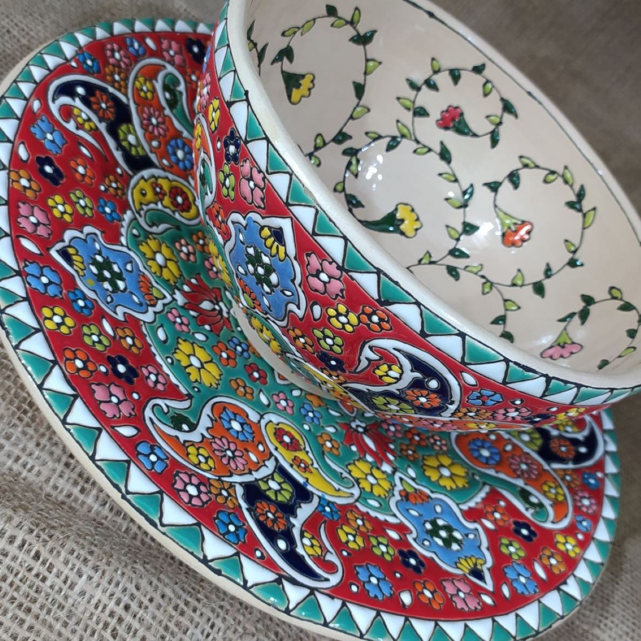 Price and Buy Decorative Persian Minakari Pottery Bowl & Plate Set Handcrafted Enamal Model Mona - Image 3