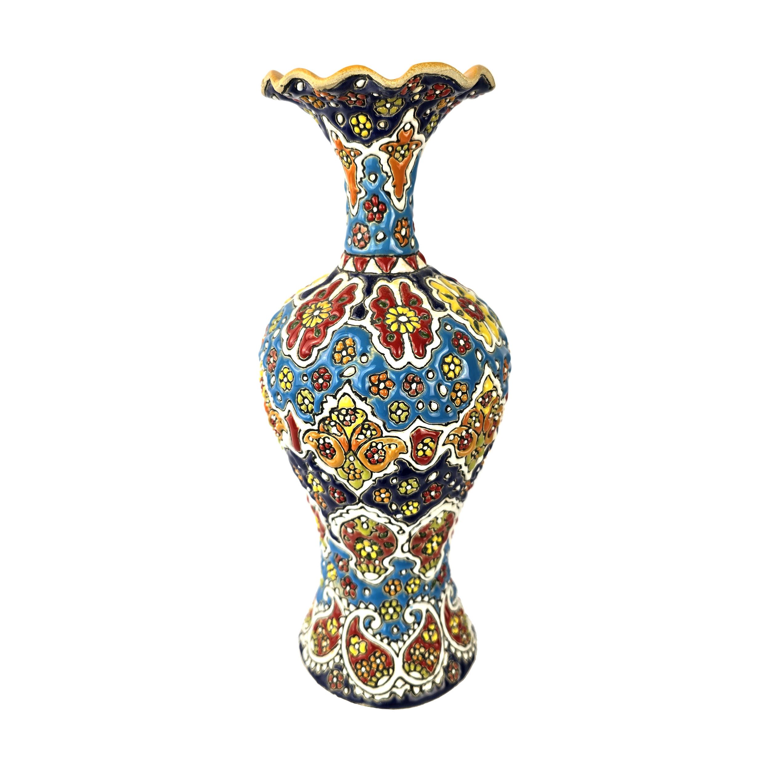 Price and Buy Decorative Pottery Vase with Persian Minakari Enamel Art Hand painted Floral