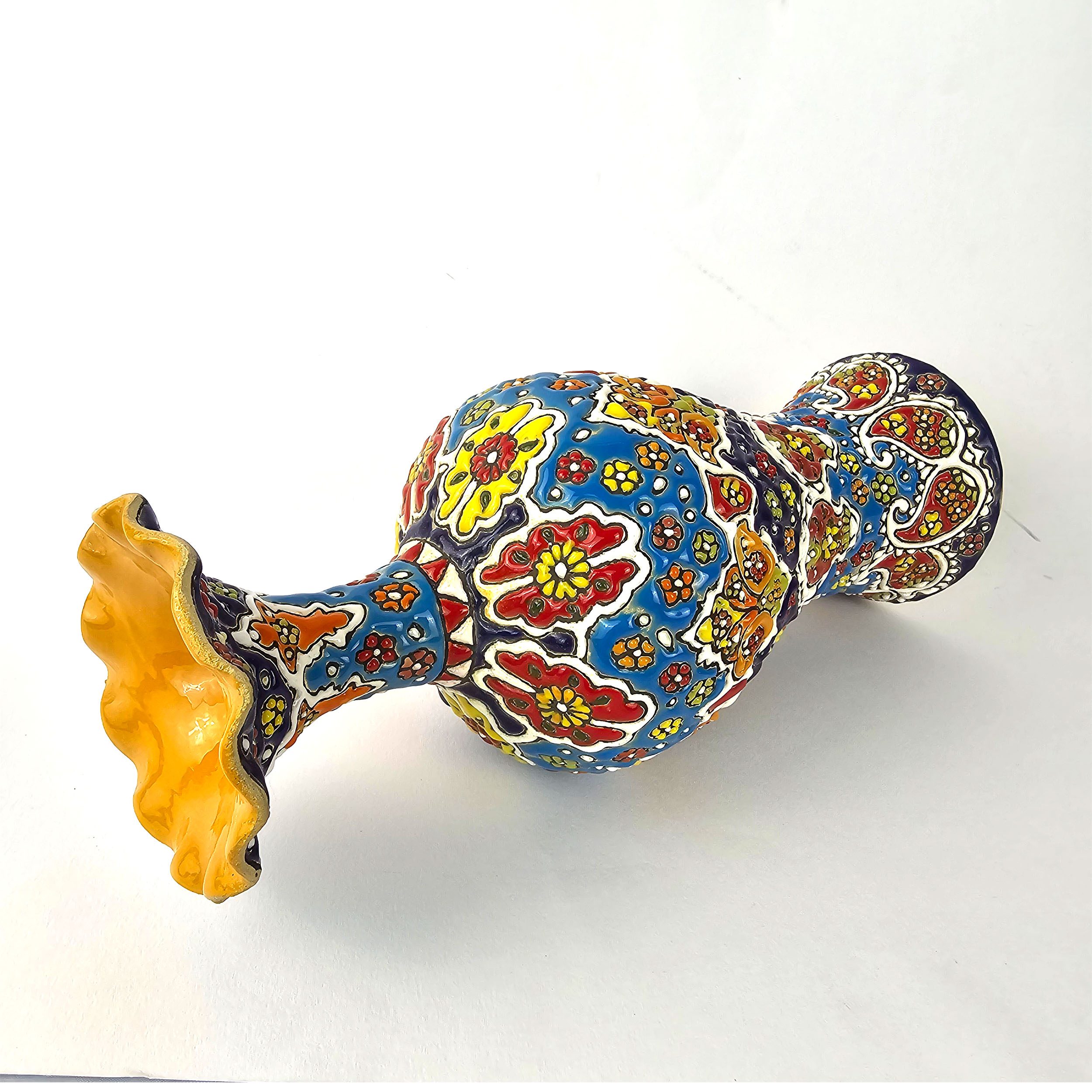 Price and Buy Decorative Pottery Vase with Persian Minakari Enamel Art Hand painted Floral - Image 3