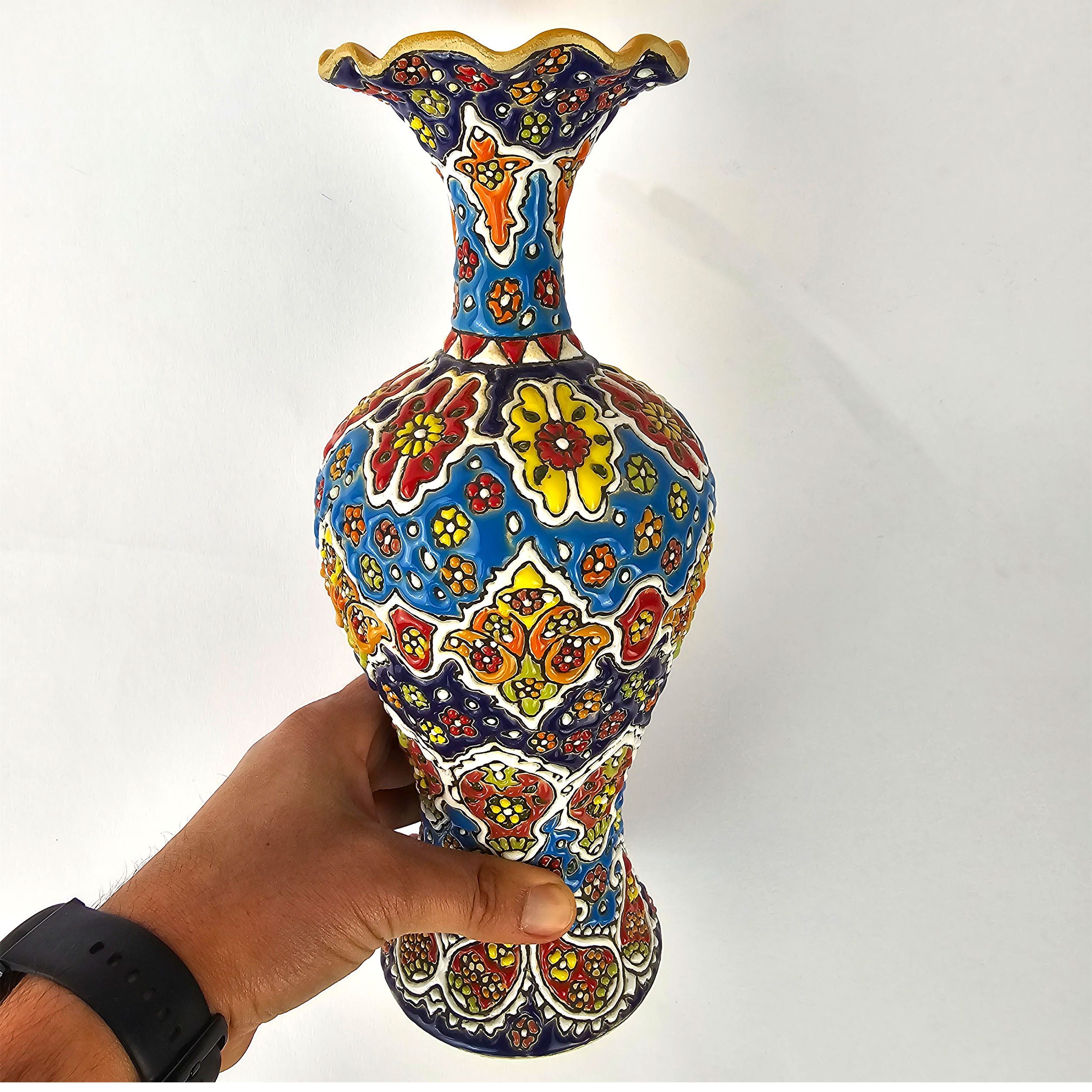 Price and Buy Decorative Pottery Vase with Persian Minakari Enamel Art Hand painted Floral - Image 5