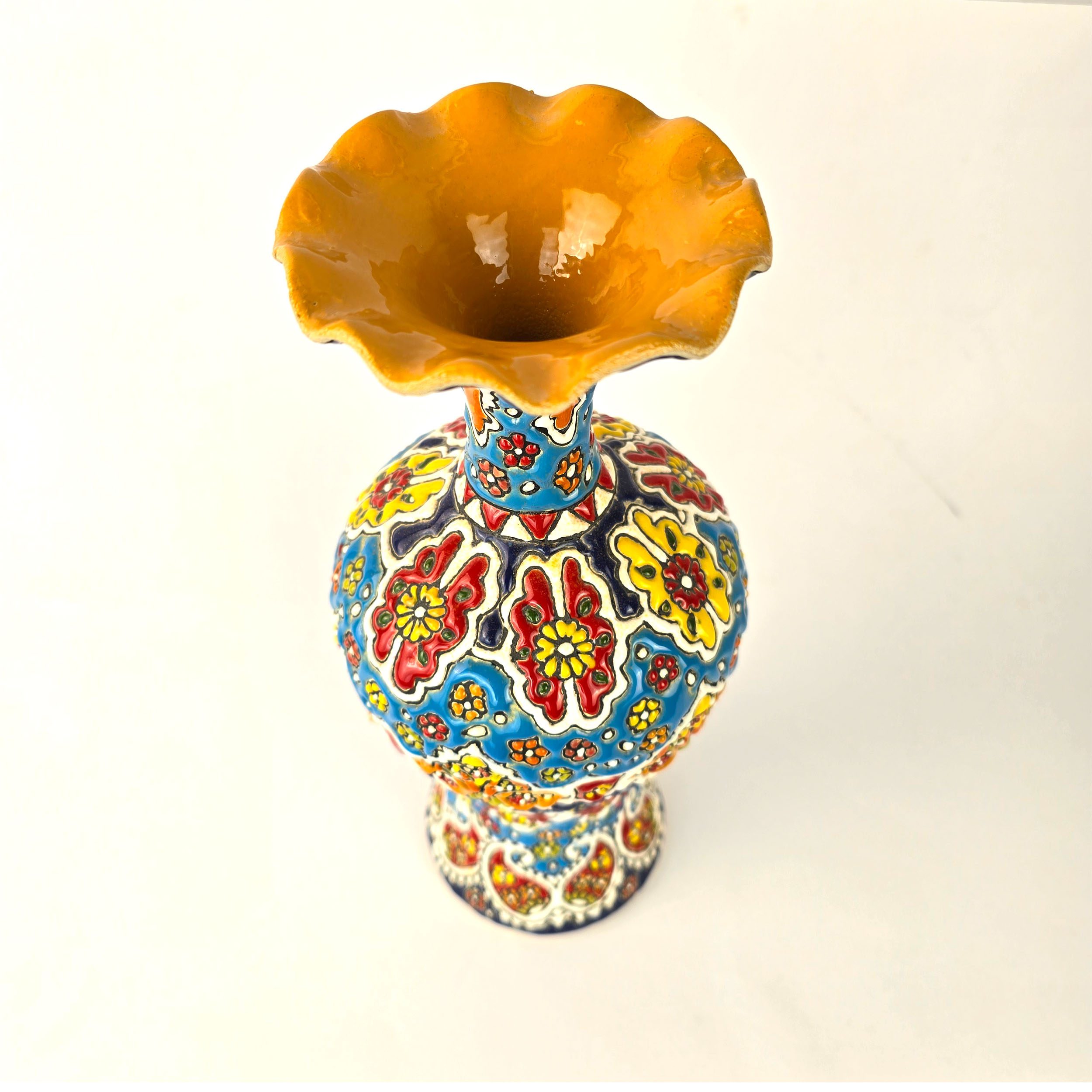 Price and Buy Decorative Pottery Vase with Persian Minakari Enamel Art Hand painted Floral - Image 6