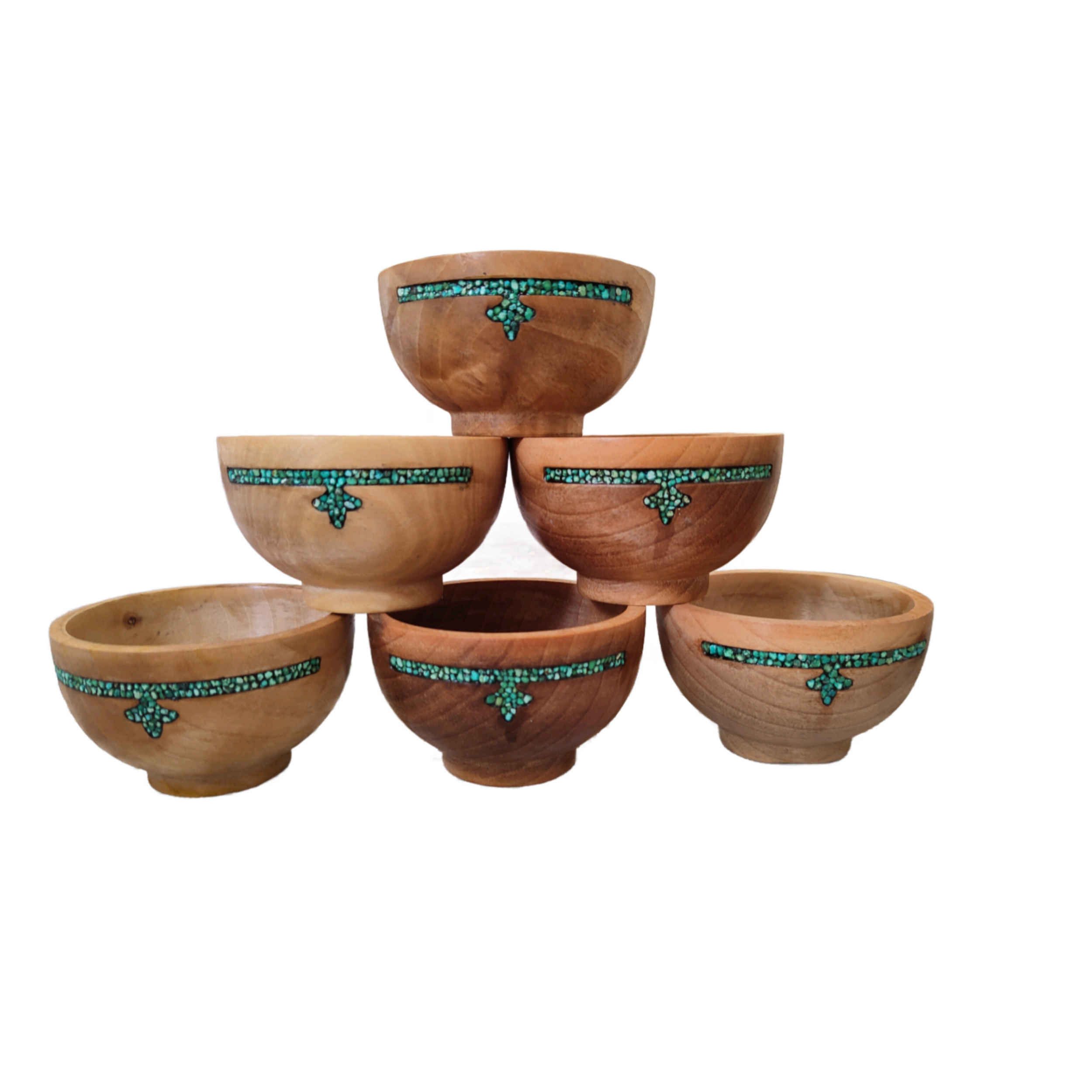 Price and Buy Decorative Wooden Bowl with Turquoise Inlay Artistic Handcrafted - Image 4