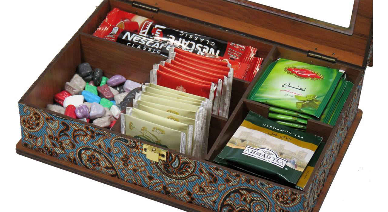 Price and Buy Decorative Wooden Tea Organizer with Termeh Pattern – Model LBL55 - Image 3