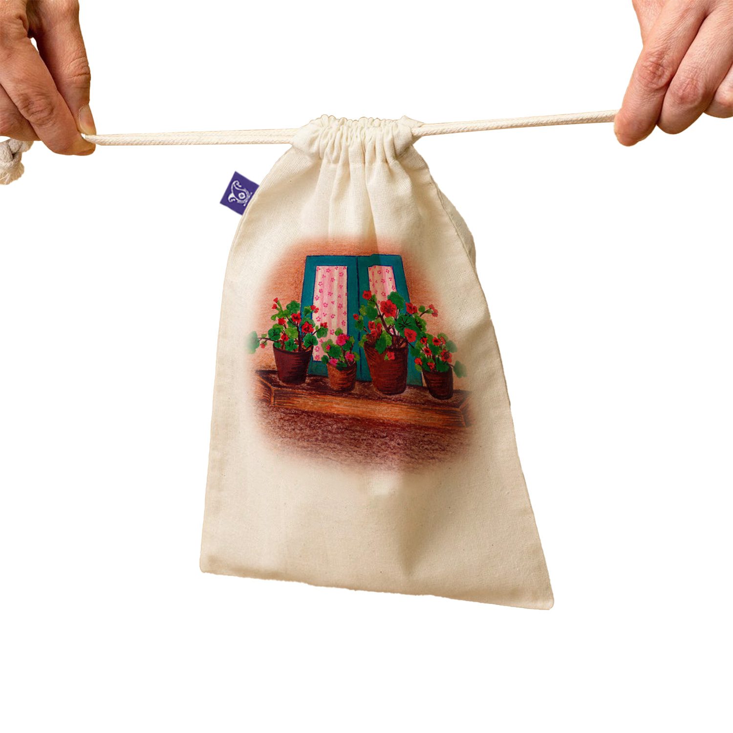 Price and Buy Drawstring Cotton Storage Bag – Eco-Friendly and Reusable with Floral Design - Image 3