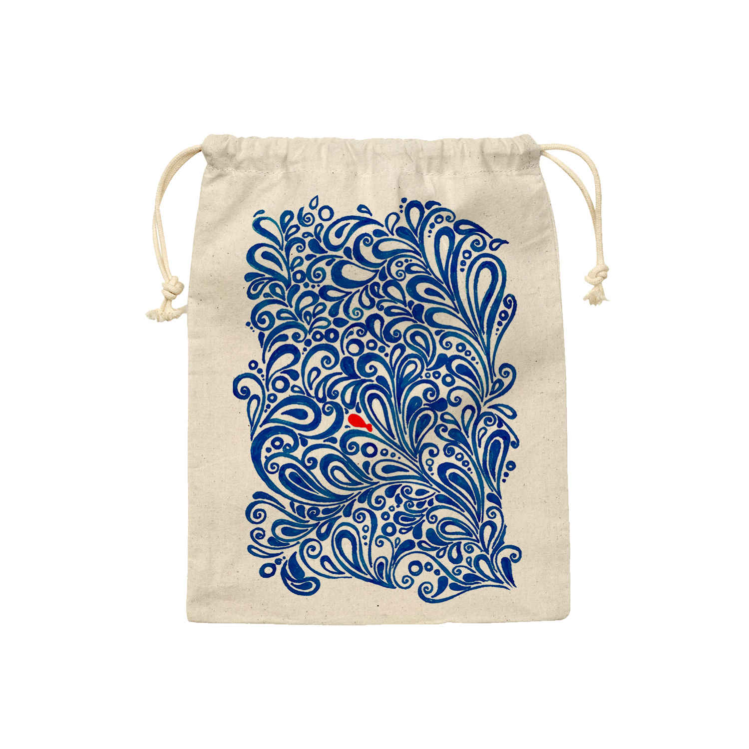 Price and Buy Drawstring Cotton Storage Bag, Eco-Friendly and Reusable with Sea & Fish Design