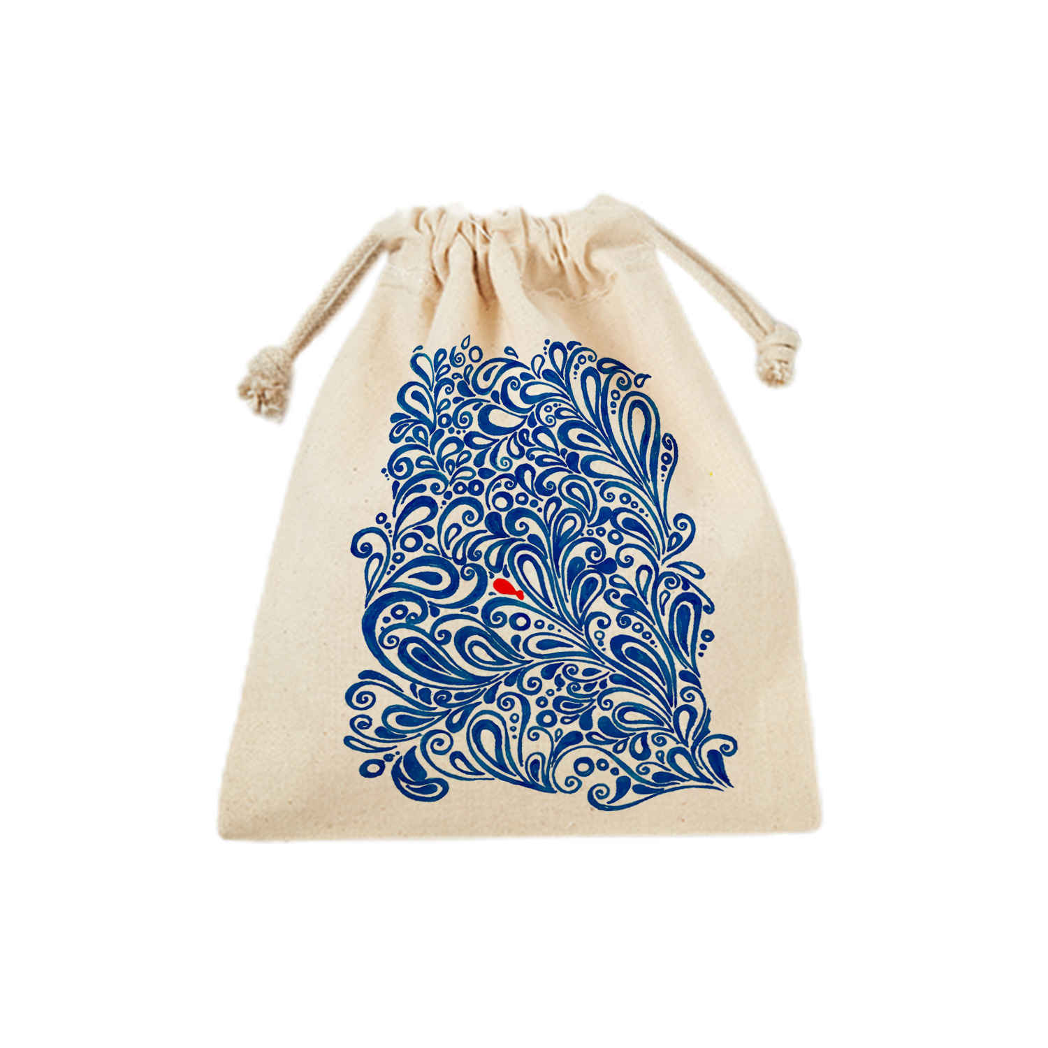 Price and Buy Drawstring Cotton Storage Bag, Eco-Friendly and Reusable with Sea & Fish Design - Image 3