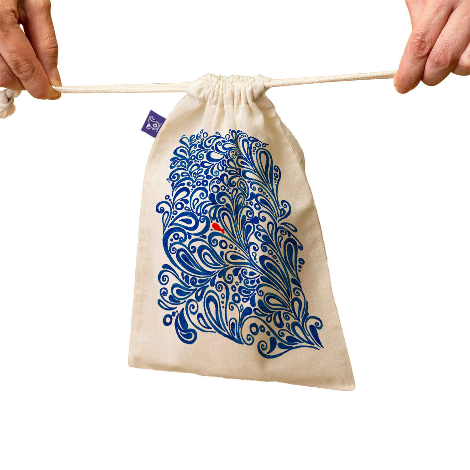 Price and Buy Drawstring Cotton Storage Bag, Eco-Friendly and Reusable with Sea & Fish Design - Image 4