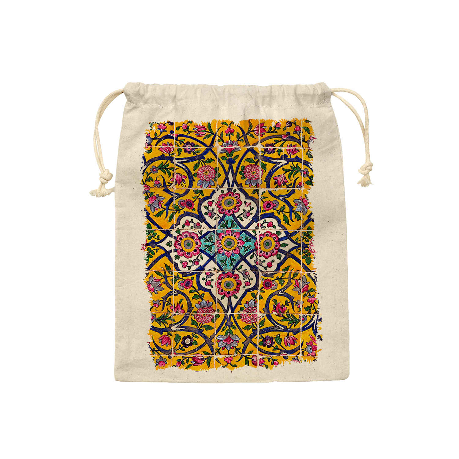 Price and Buy Drawstring Cotton Storage Bag – Reusable and Durable with Persian Tile Design