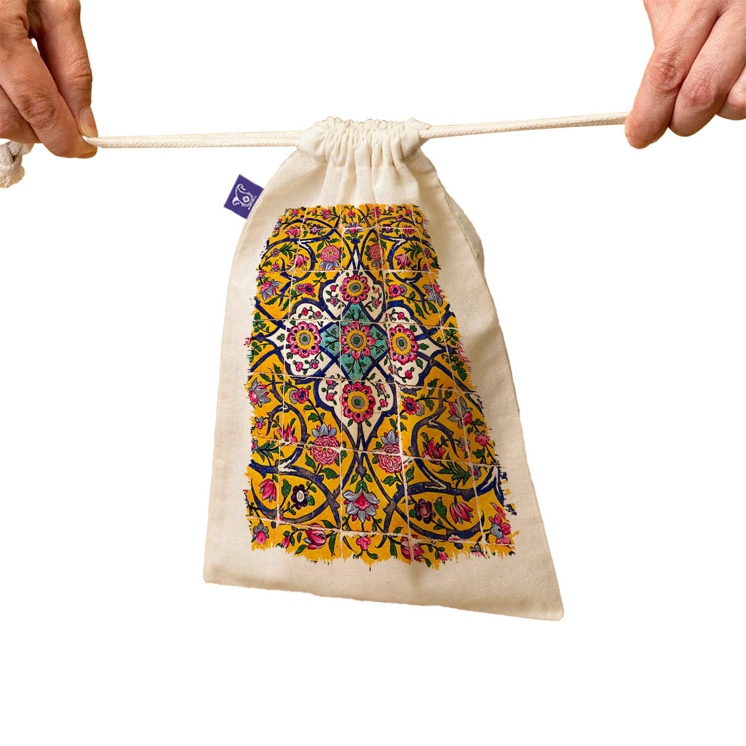 Price and Buy Drawstring Cotton Storage Bag – Reusable and Durable with Persian Tile Design - Image 3