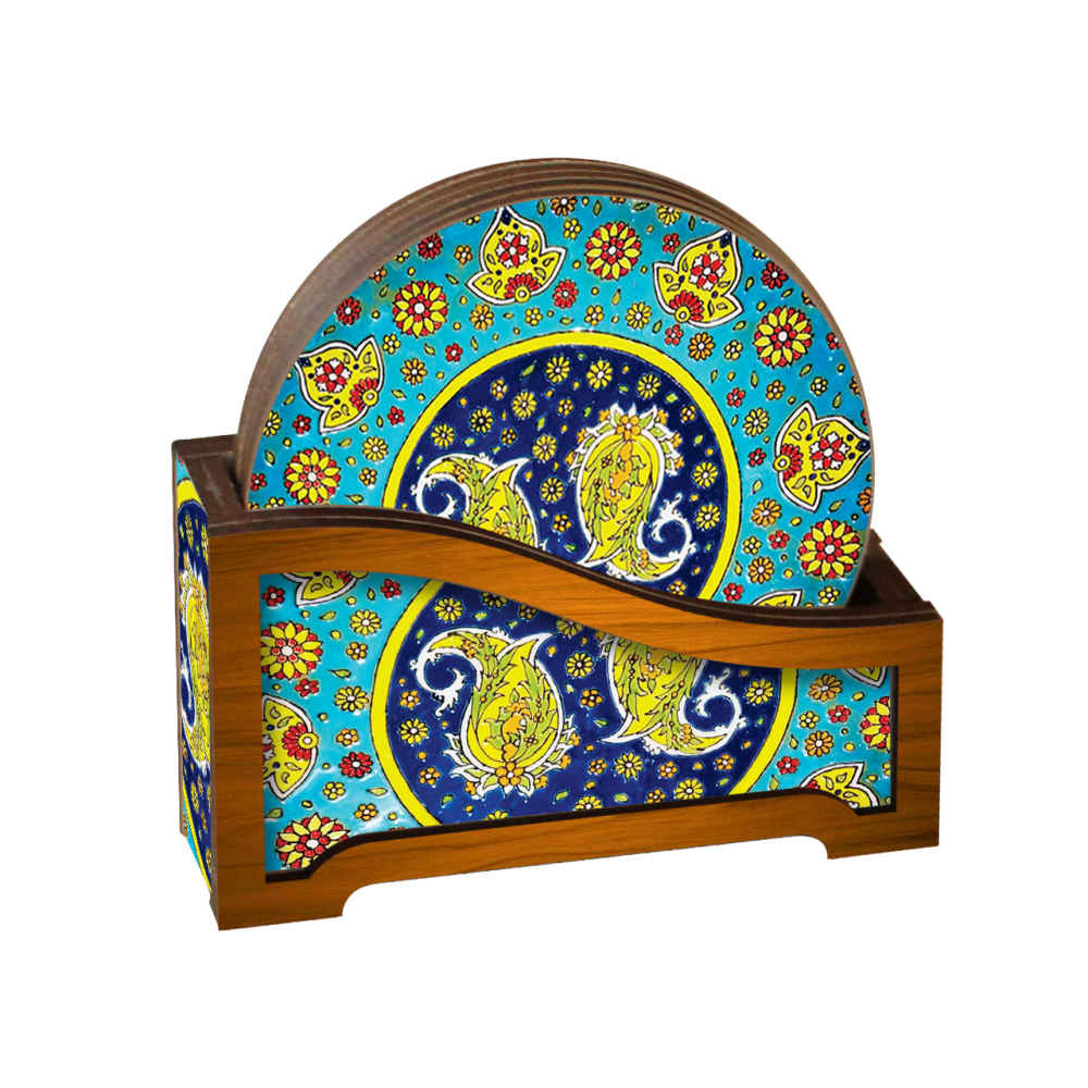 Price and Buy Drink Coaster Set & Holder With Persian Inspired Artistic Design Sonati