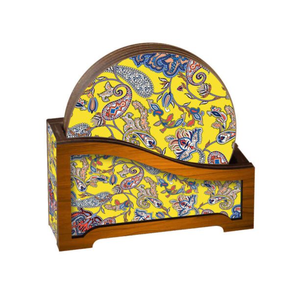 Price and Buy Drink Coaster Set & Holder With Persian Inspired Artistic Design Yellow_68fc464169fce.jpeg Price and Buy Drink Coaster Set & Holder With Persian Inspired Artistic Design Yellow