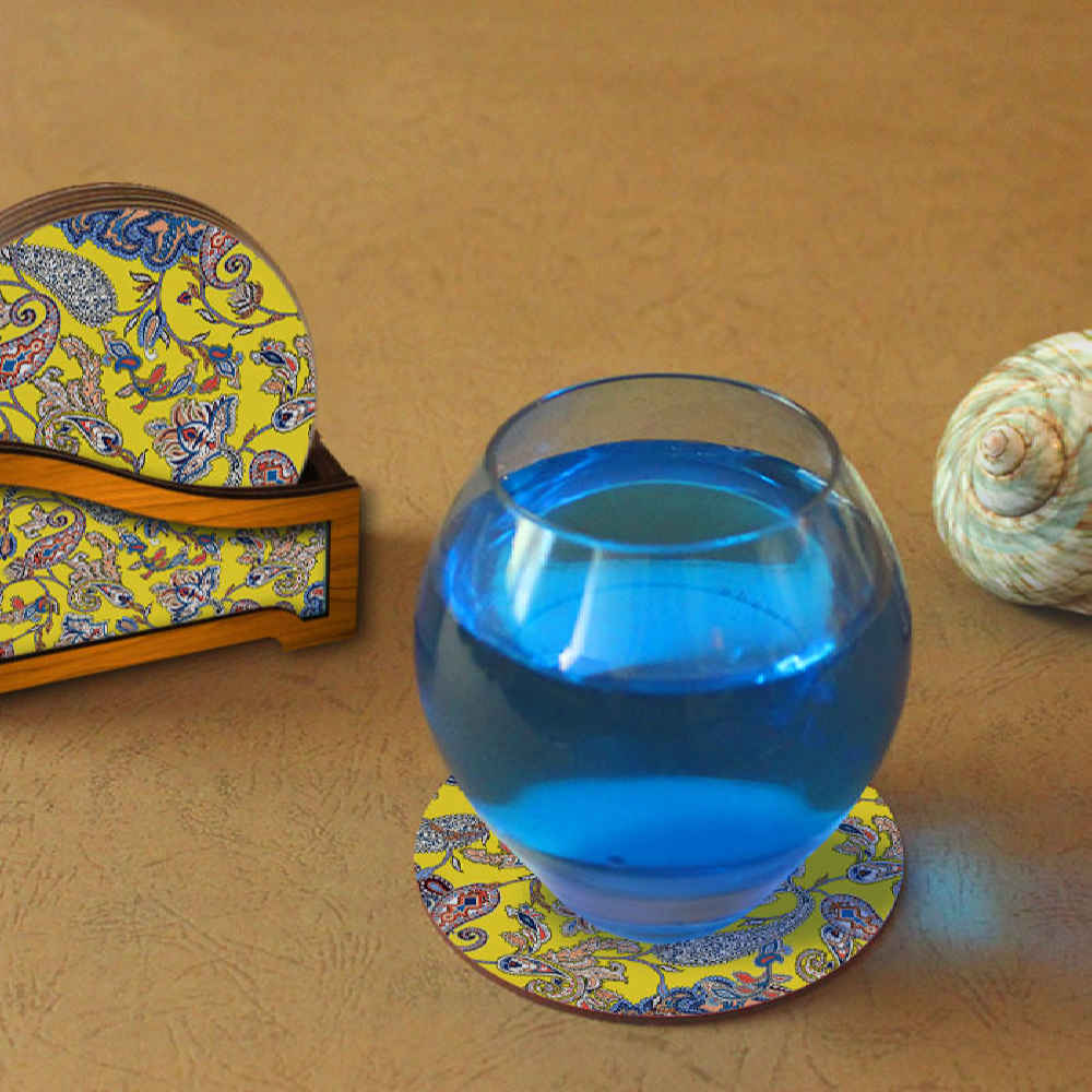 Price and Buy Drink Coaster Set & Holder With Persian Inspired Artistic Design Yellow - Image 3
