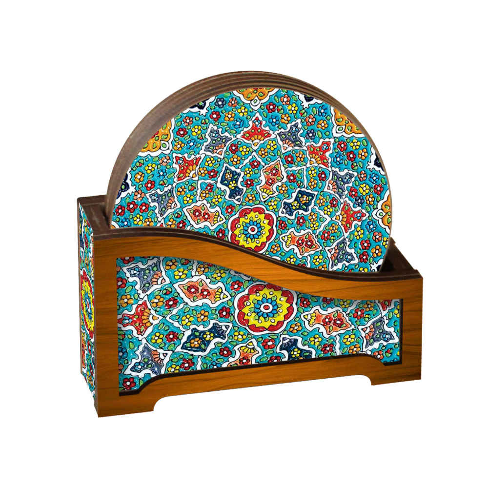 Price and Buy Drink Coaster Set & Holder With Persian Inspired Mandalas Design Sama