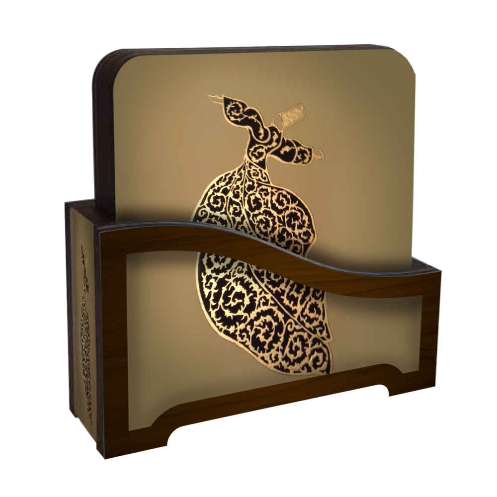 Price and Buy Drink Coaster Set & Holder with Sufi Inspired Artistic Design Sama Dance