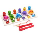 Price and Buy Educational Montessori Wooden Toy, 5-Column Shape Base with Fishing & Bee