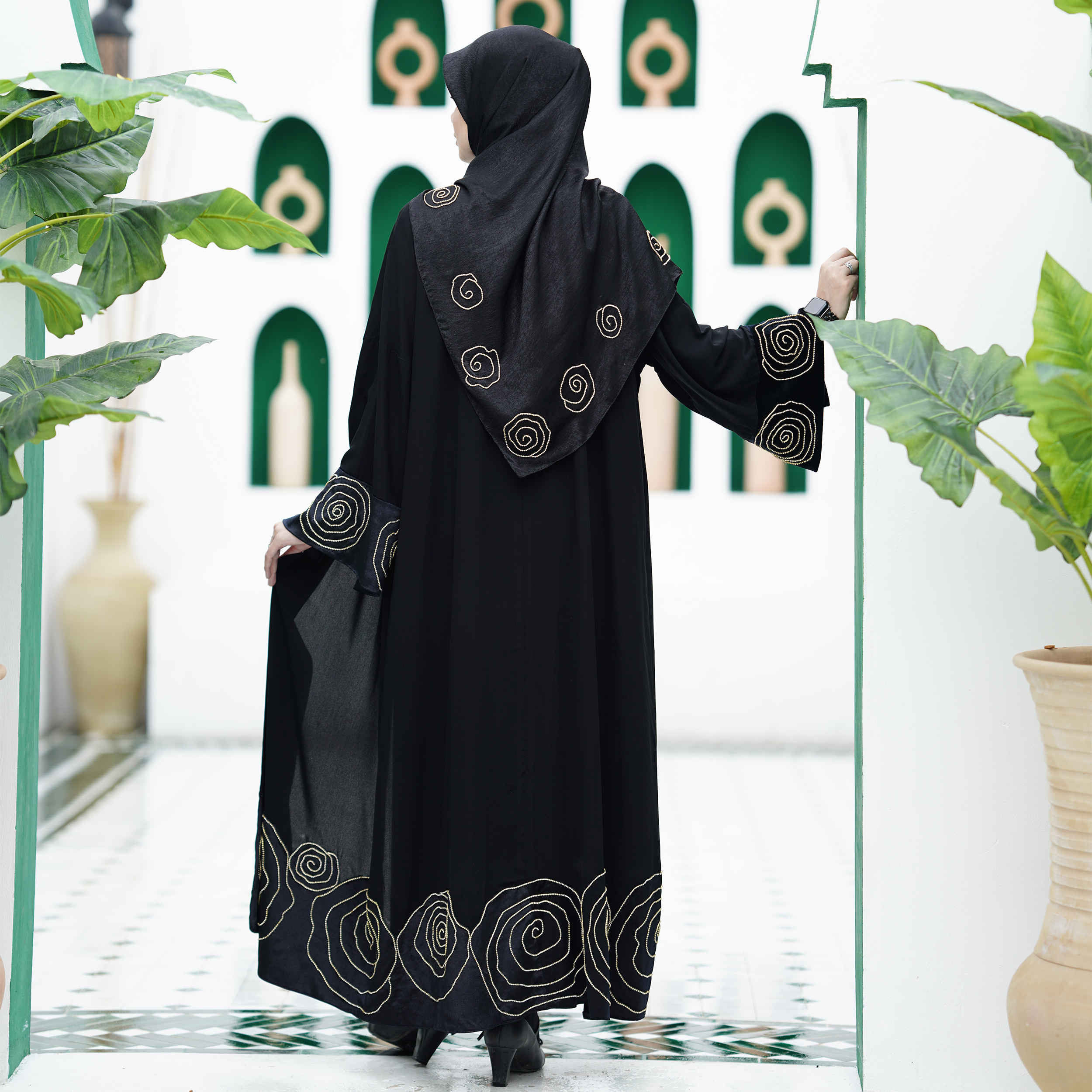 Price and Buy Elegant Loose Fit Abaya for Muslim Women with Embroidered Roses - Image 5