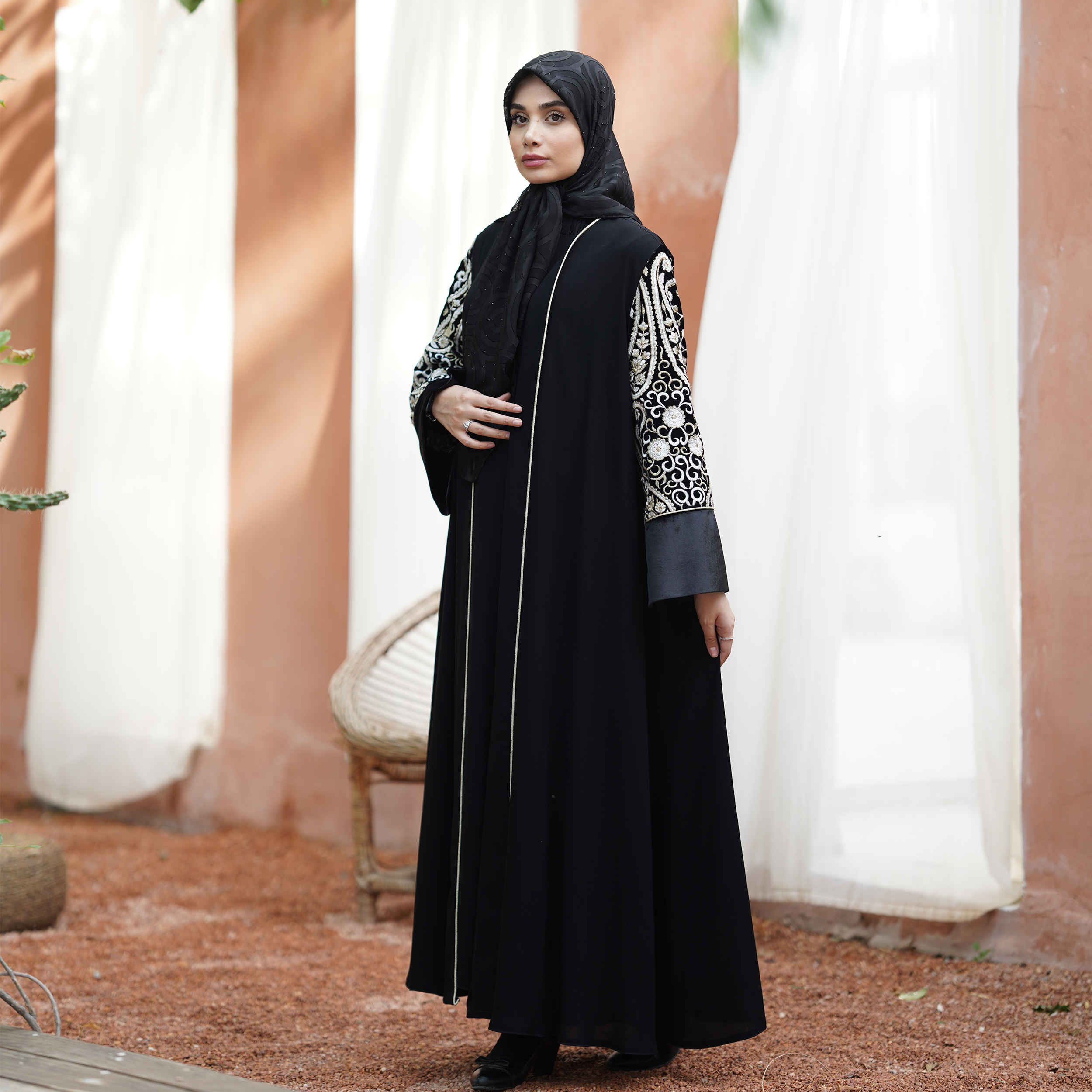 Price and Buy Elegant Loose Fit Abaya for Muslim Women with Embroidered Sleeves - Image 5
