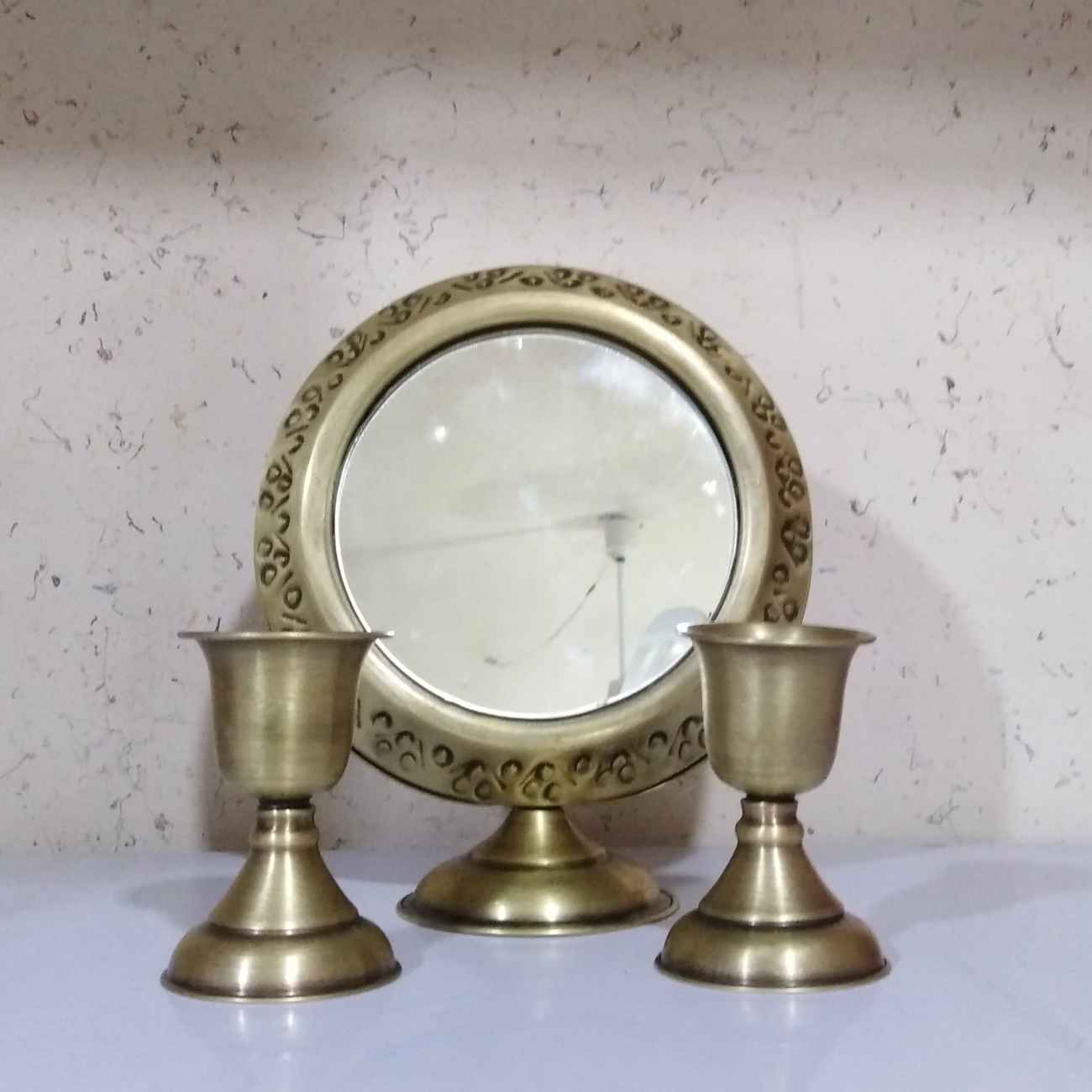 Price and Buy Elegant Persian Brass Mirror Frame Candlesticks Set