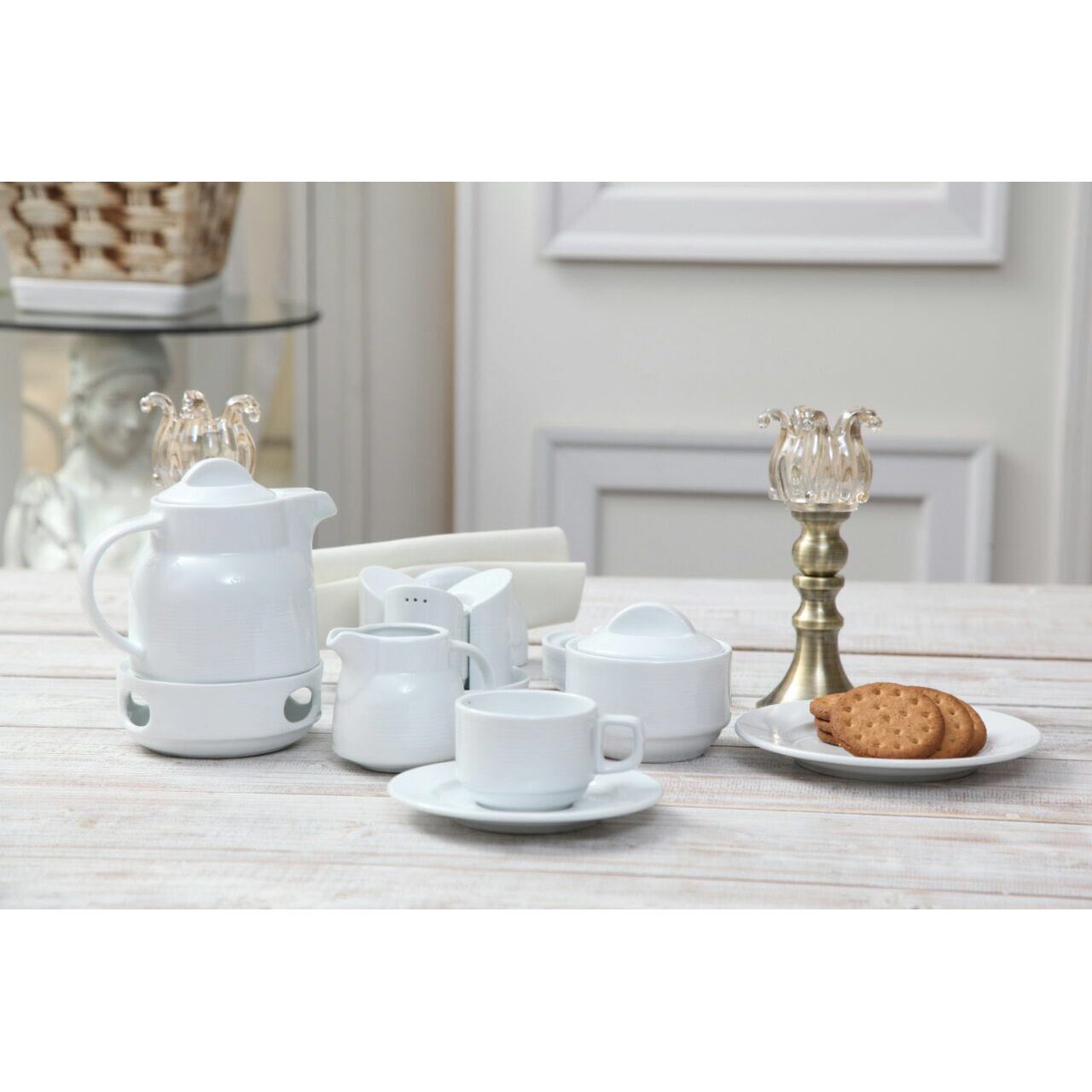 Price and Buy Elegant Porcelain Serving Teapot with Warmer in White - Image 4