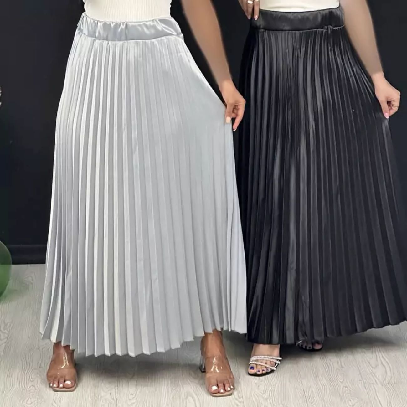 Price and Buy Elegant Satin Pleated Skirt in Multiple Colors – Stylish and Versatile for Any Occasion