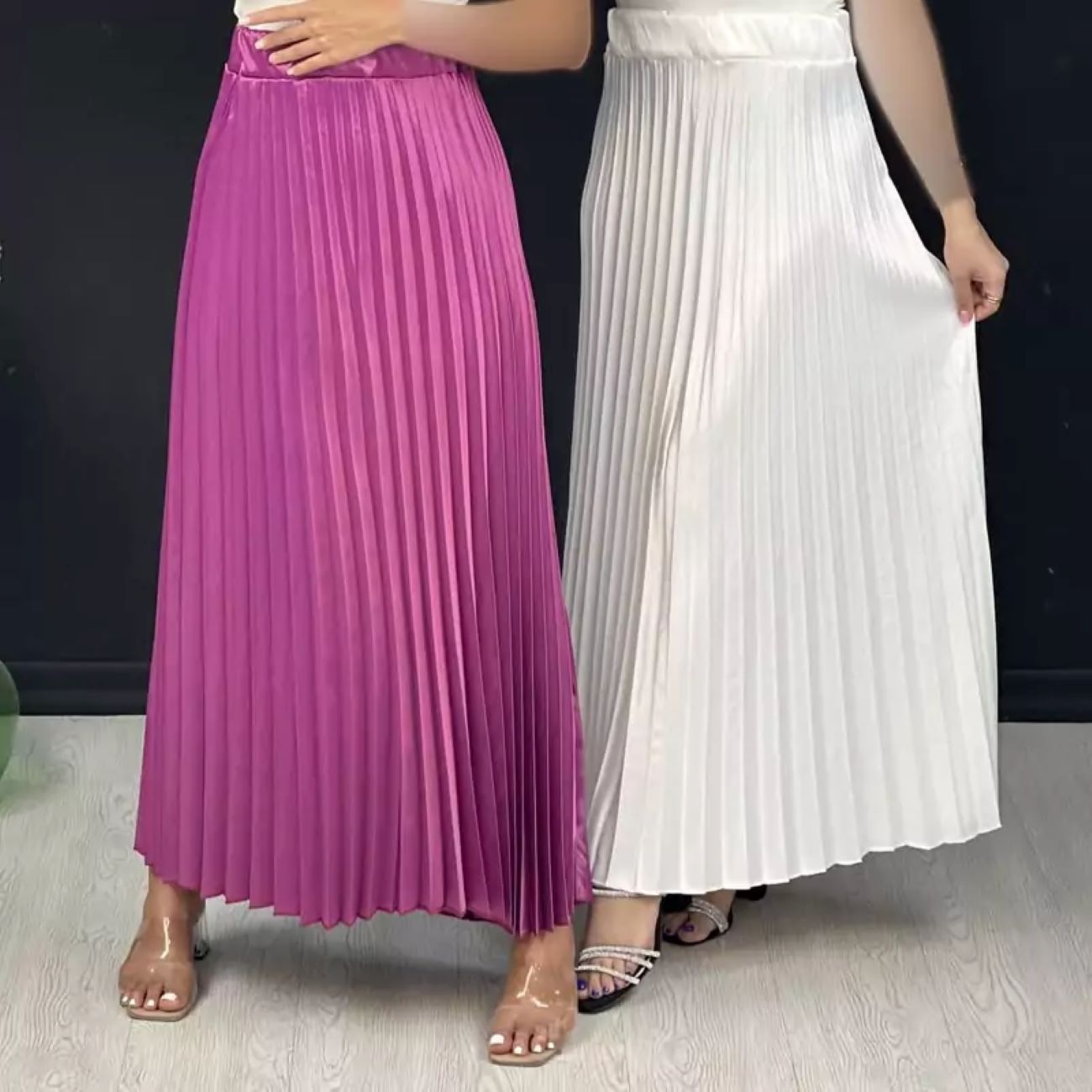 Price and Buy Elegant Satin Pleated Skirt in Multiple Colors – Stylish and Versatile for Any Occasion - Image 4
