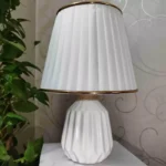 Price and Buy Elegant White and Gold Geometric Ceramic Table Lamp – Modern Design with Sophisticated Charm