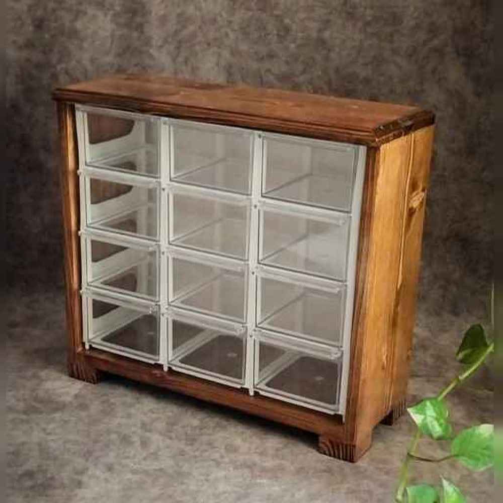 Price and Buy Elegant Wooden Box – Stylish Storage Solution with 12-Cabinet Plastic Drawers