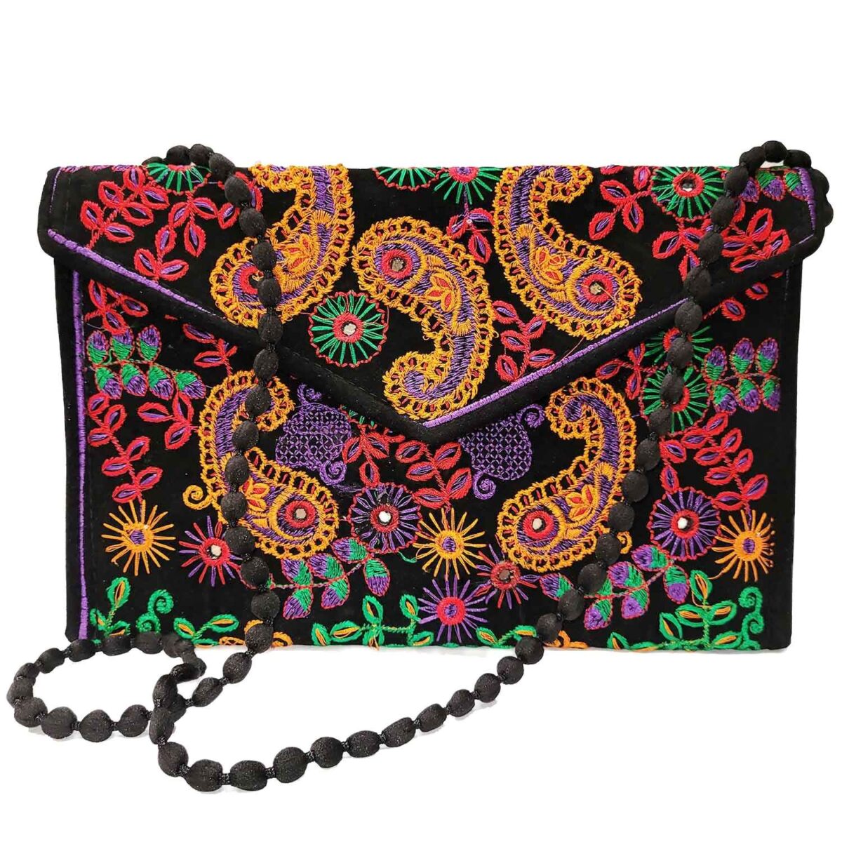 Price and Buy Embroidered Ethnic Velvet Clutch Handbag with Paisley Pattern