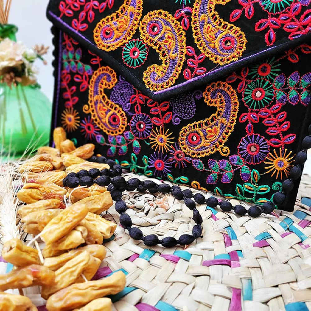 Price and Buy Embroidered Ethnic Velvet Clutch Handbag with Paisley Pattern - Image 4