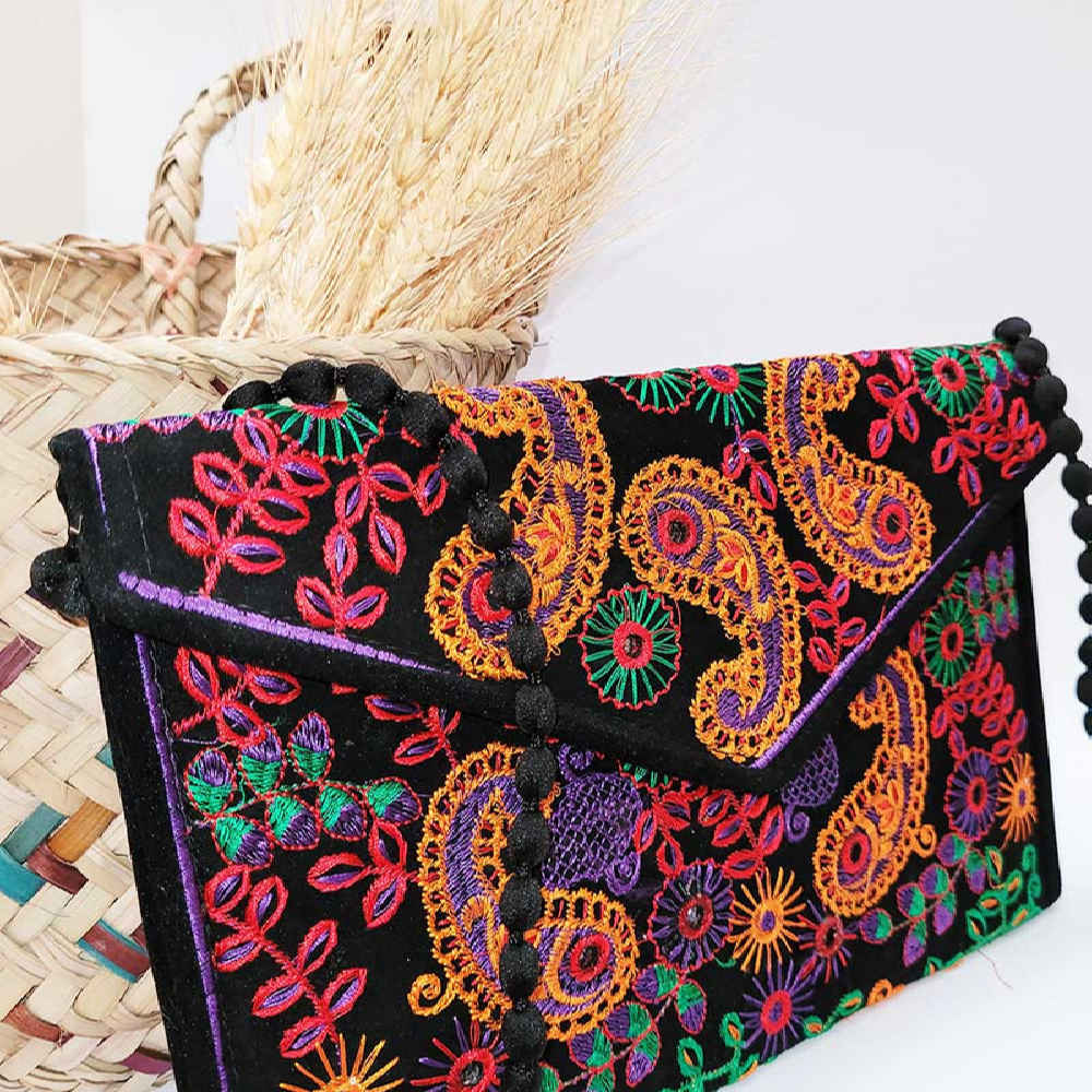 Price and Buy Embroidered Ethnic Velvet Clutch Handbag with Paisley Pattern - Image 5