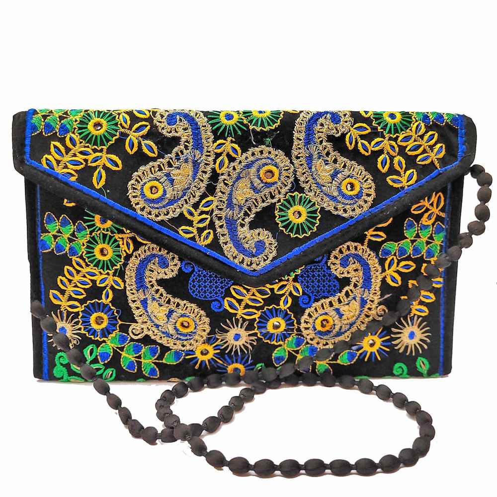 Price and Buy Embroidered Ethnic Velvet Clutch Handbag with Paisley Pattern - Image 6