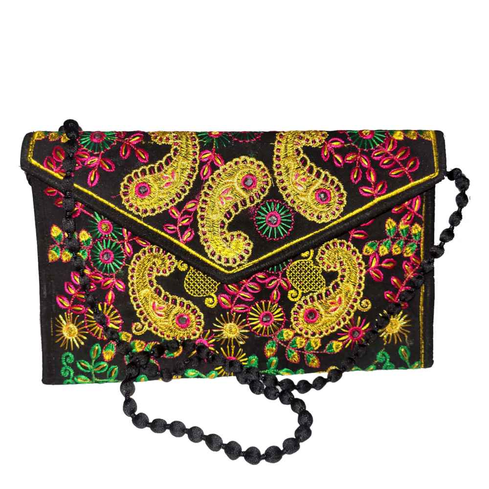 Price and Buy Embroidered Ethnic Velvet Clutch Handbag with Paisley Pattern - Image 7