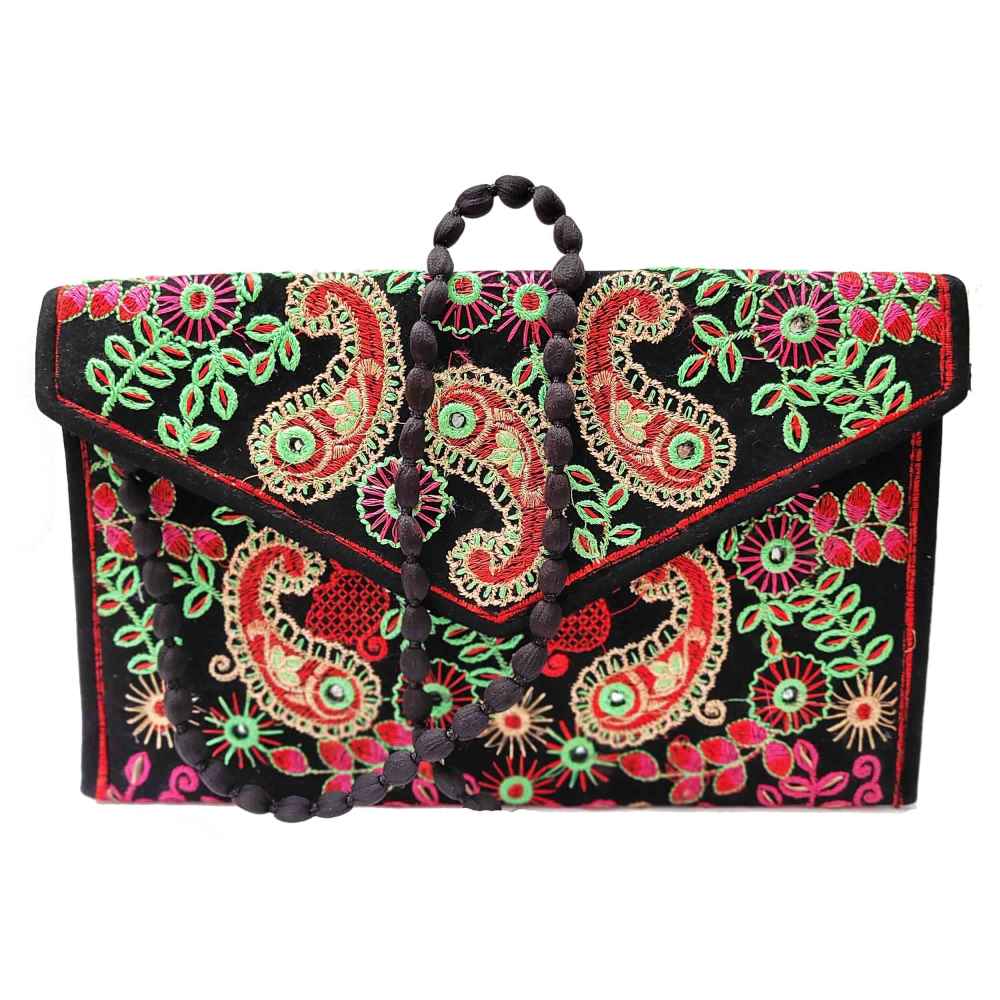 Price and Buy Embroidered Ethnic Velvet Clutch Handbag with Paisley Pattern - Image 8
