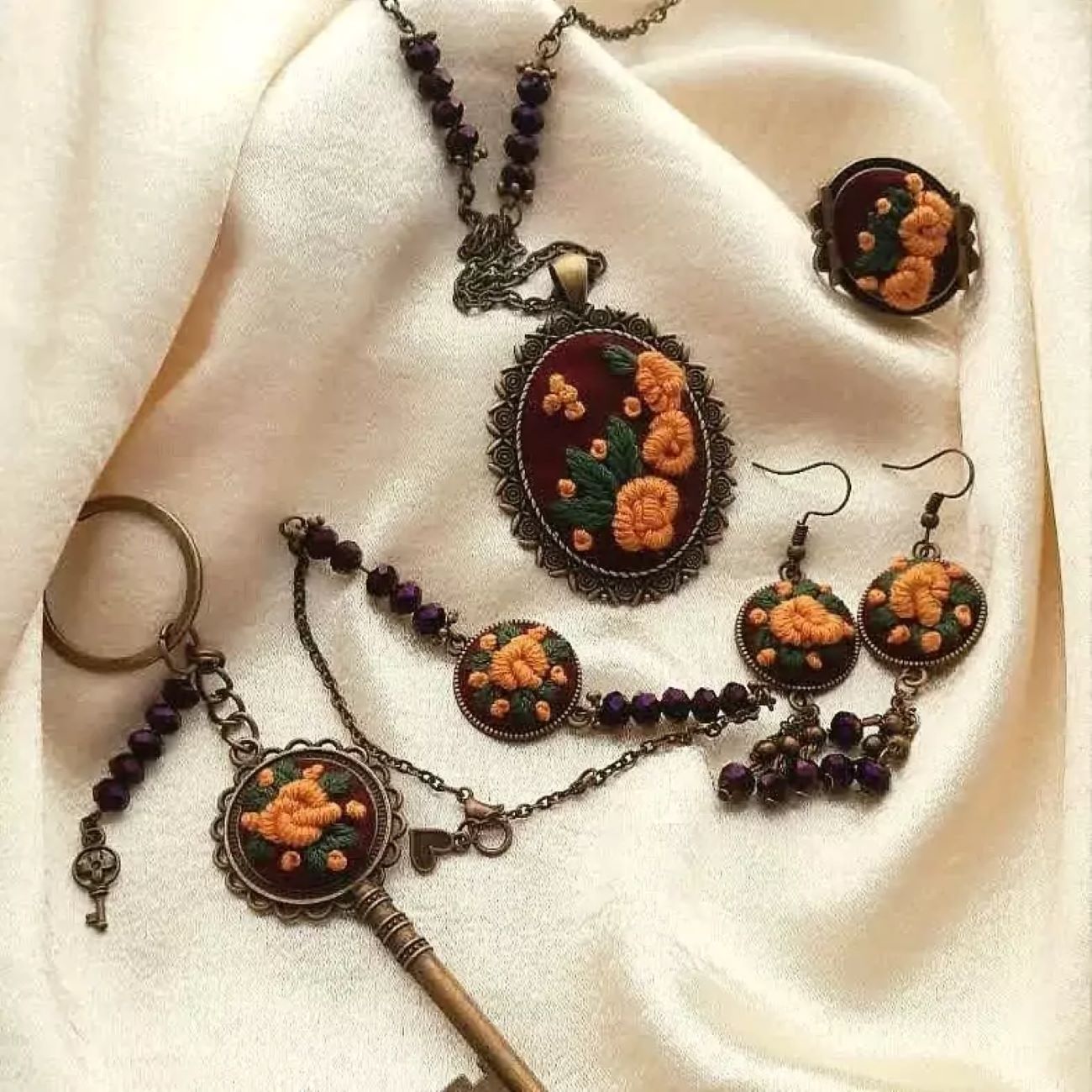 Price and Buy Embroidered Jewelry Set Include Pair of Free Hair Clips and Keychain_69026f17abc5d.jpeg Price and Buy Embroidered Jewelry Set Include Pair of Free Hair Clips and Keychain - Image 1