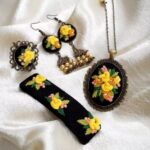 Price and Buy Embroidered Jewelry Set Include Pair of Free Hair Clips in Yellow Flower Design