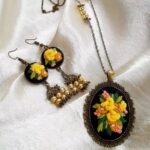 Price and Buy Embroidered Jewelry Set Include Pair of Free Hair Clips in Yellow Flower Design - Image 3