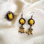 Price and Buy Embroidered Jewelry Set Include Pair of Free Hair Clips in Yellow Flower Design - Image 4