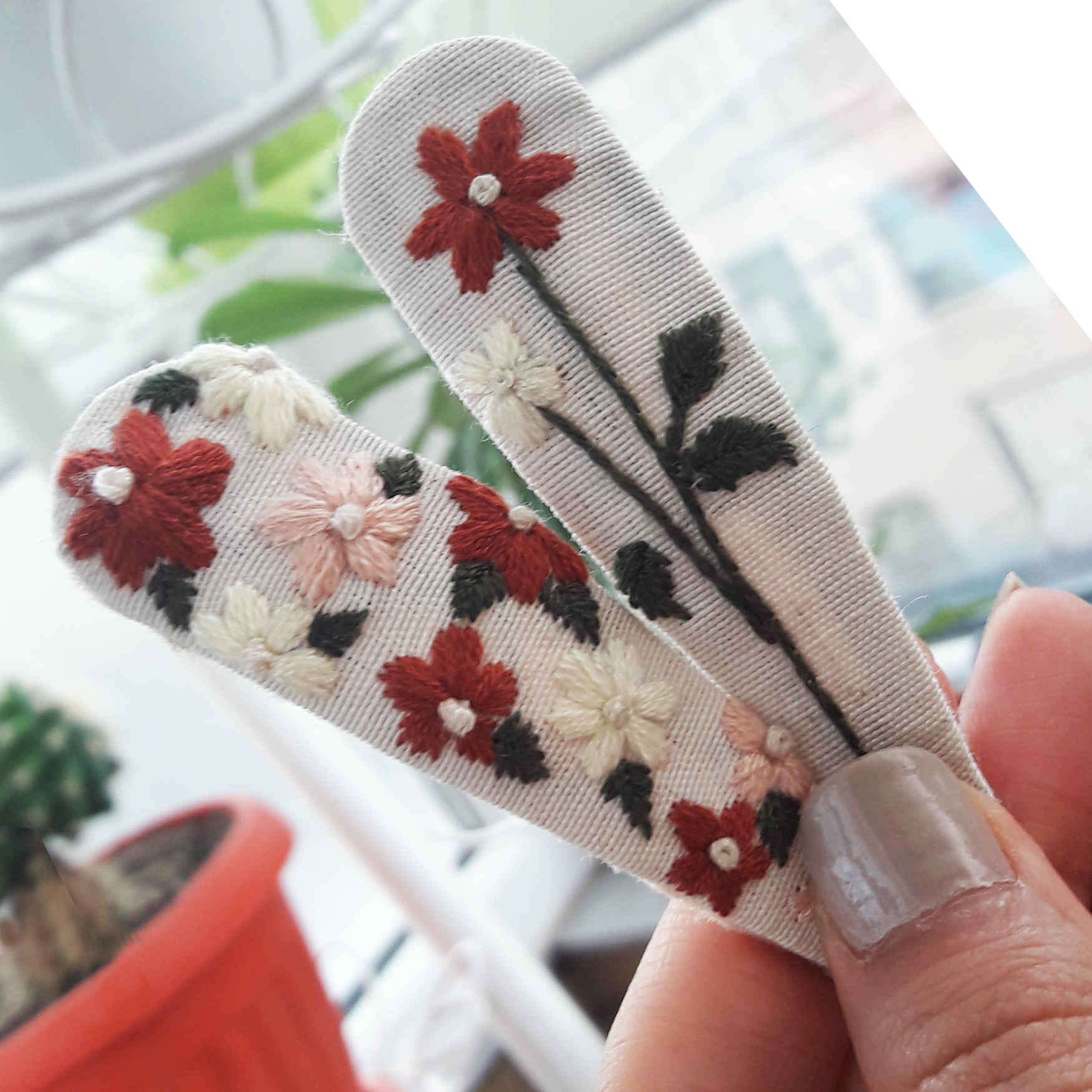Price and Buy Embroidered Snap Hair Clip Set of 2 Handwoven Model Spring Bloom - Image 4