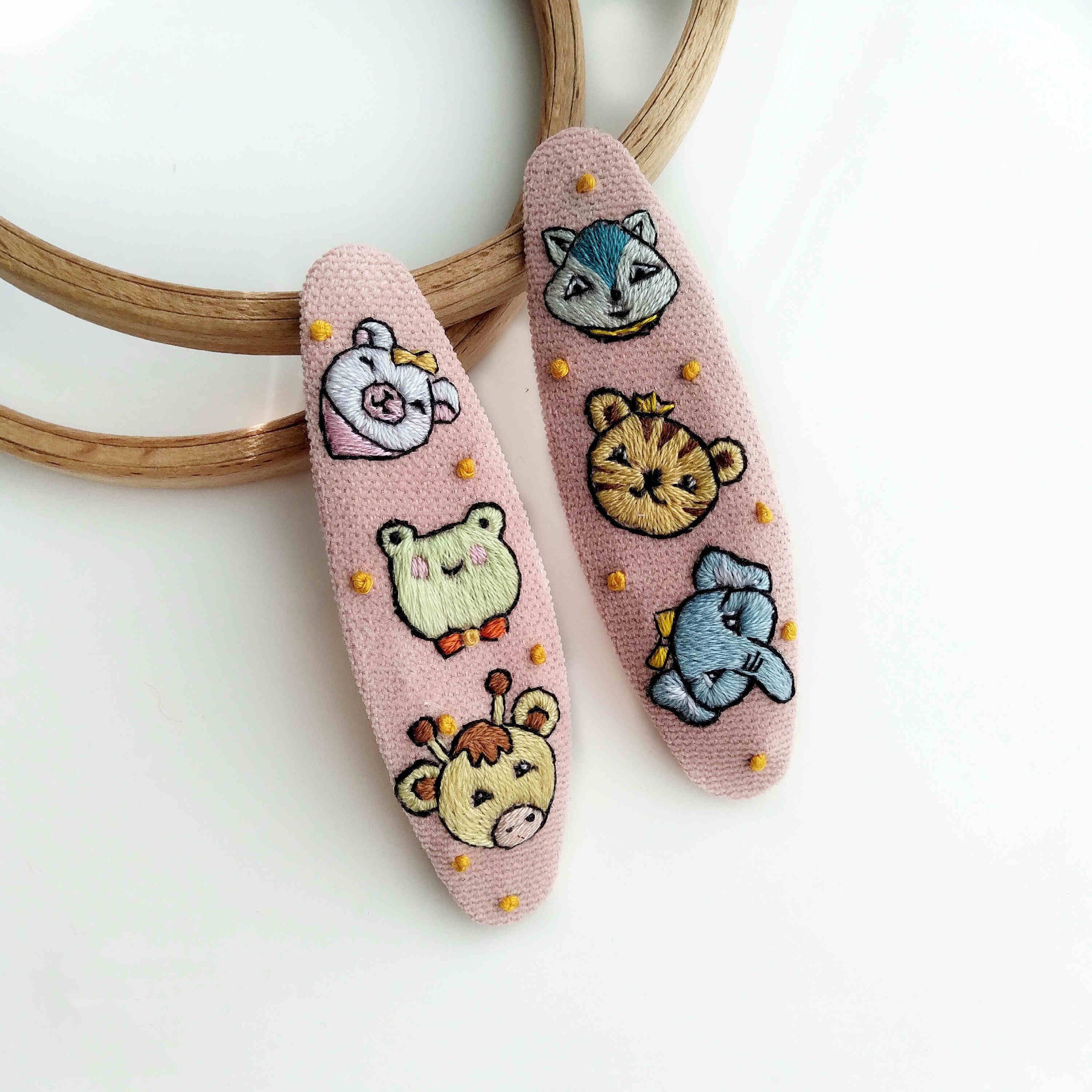 Price and Buy Embroidered Snap Hair Clip Set with Cute Animal Design Handwoven