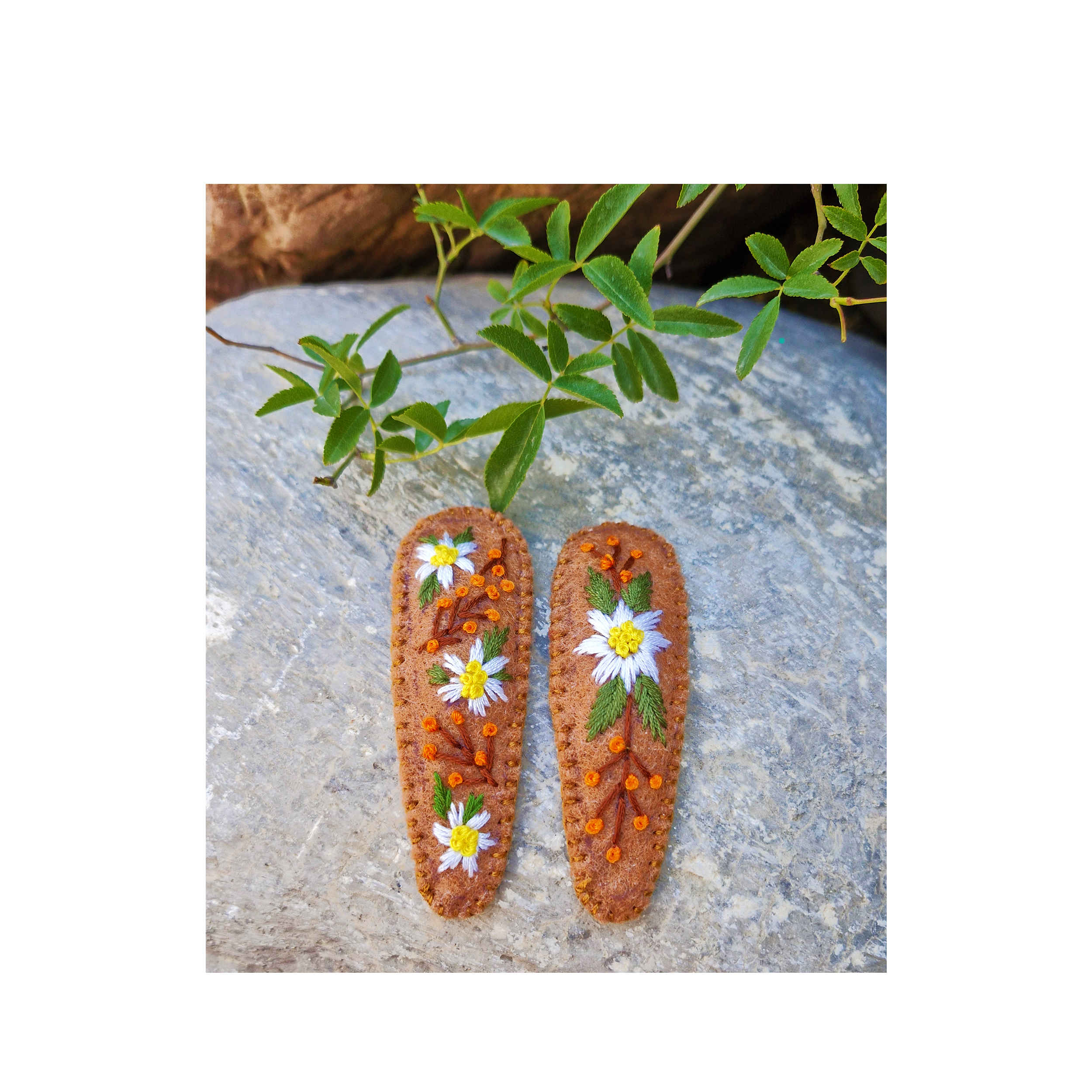 Price and Buy Embroidered Snap Hair Clip Set with Floral Design Handwoven - Image 3