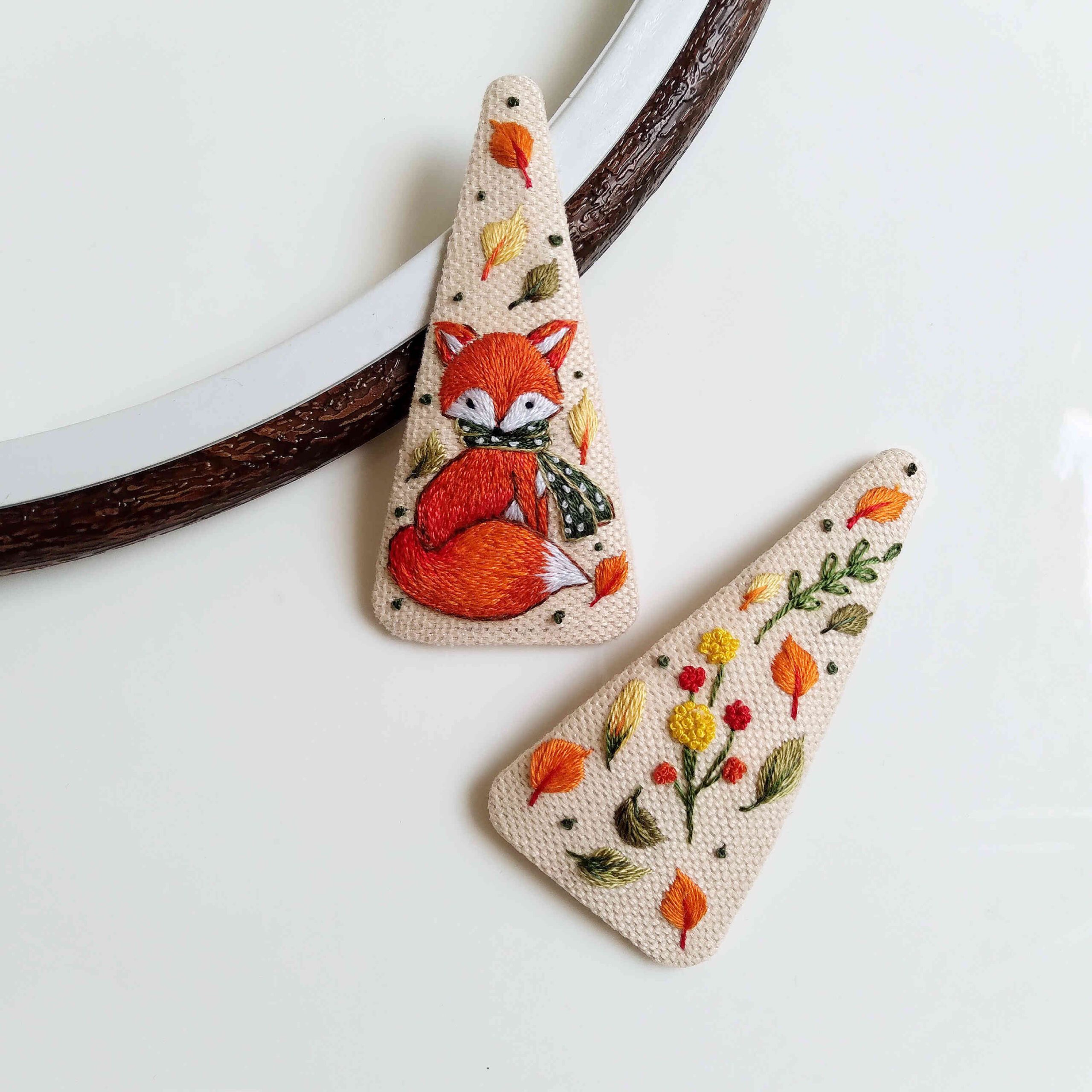 Price and Buy Embroidered Snap Hair Clip Set with Fox Design Handwoven - Image 3